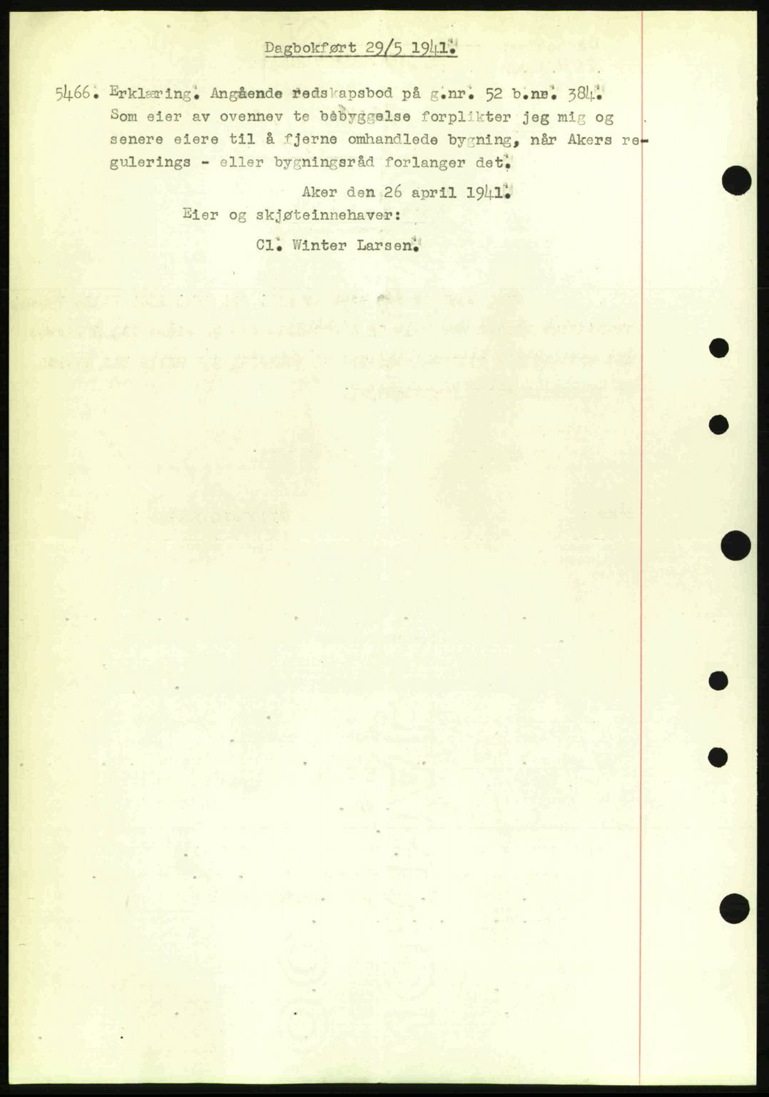 Aker herredsskriveri, SAO/A-10896/G/Gb/Gba/Gbab/L0048: Pantebok nr. A172-173, 1941-1941, Dagboknr: 5466/1941