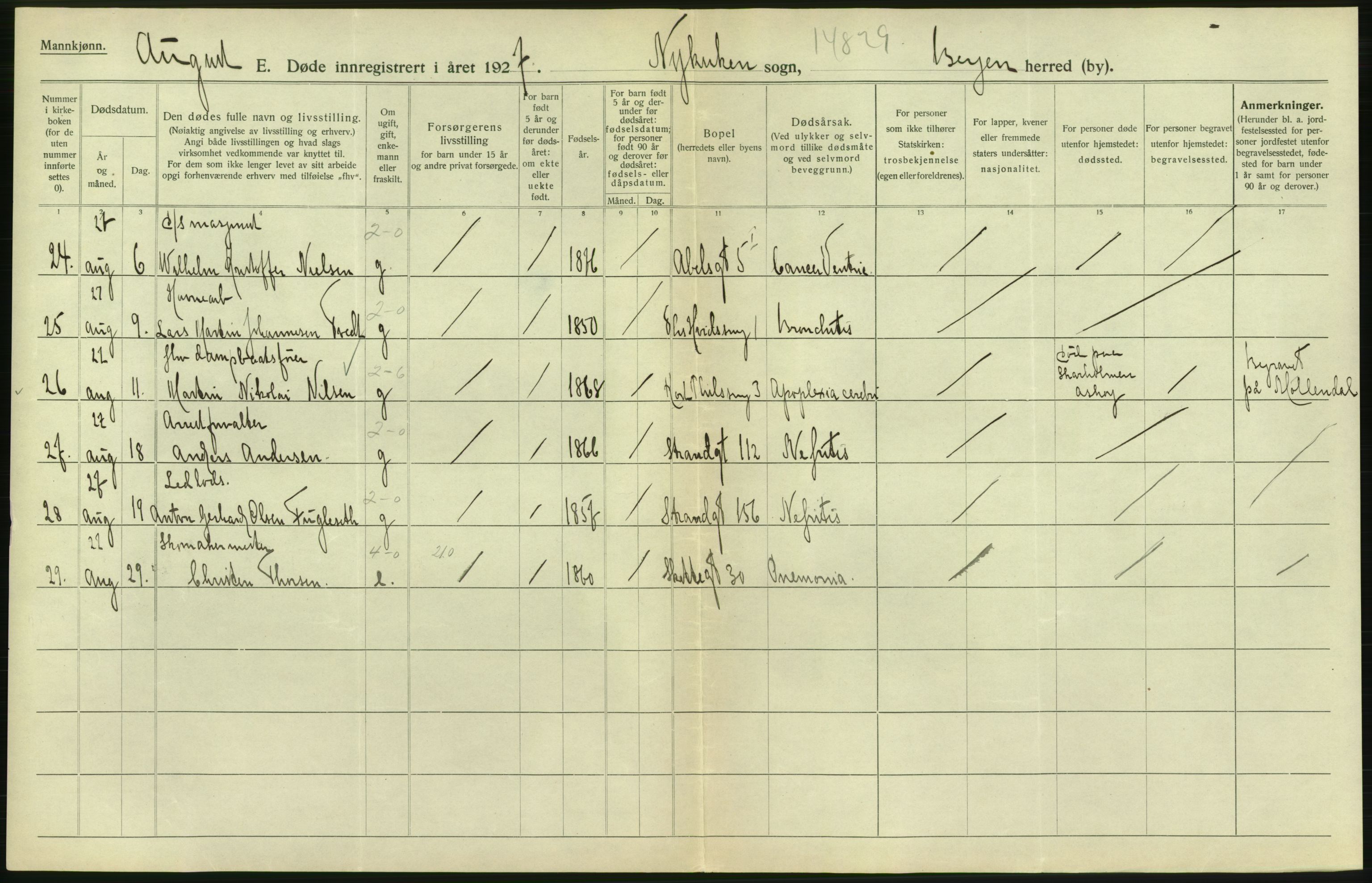 Statistisk sentralbyrå, Sosiodemografiske emner, Befolkning, AV/RA-S-2228/D/Df/Dfc/Dfcg/L0028: Bergen: Gifte, døde., 1927, s. 776