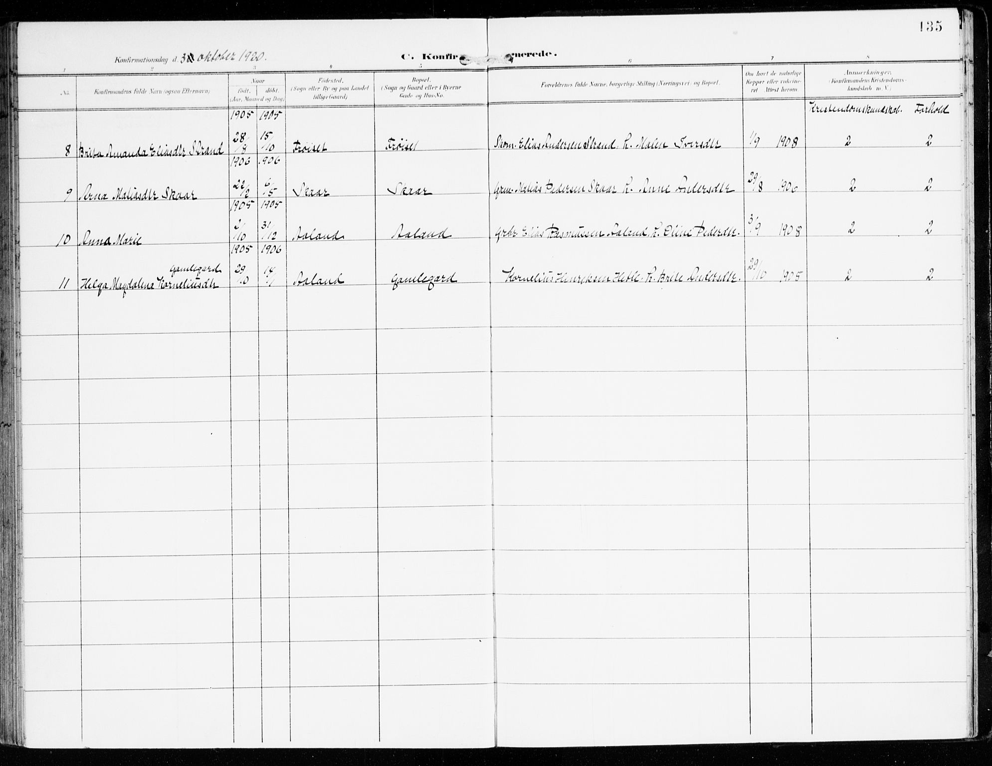 Innvik sokneprestembete, AV/SAB-A-80501: Ministerialbok nr. D 2, 1900-1921, s. 135