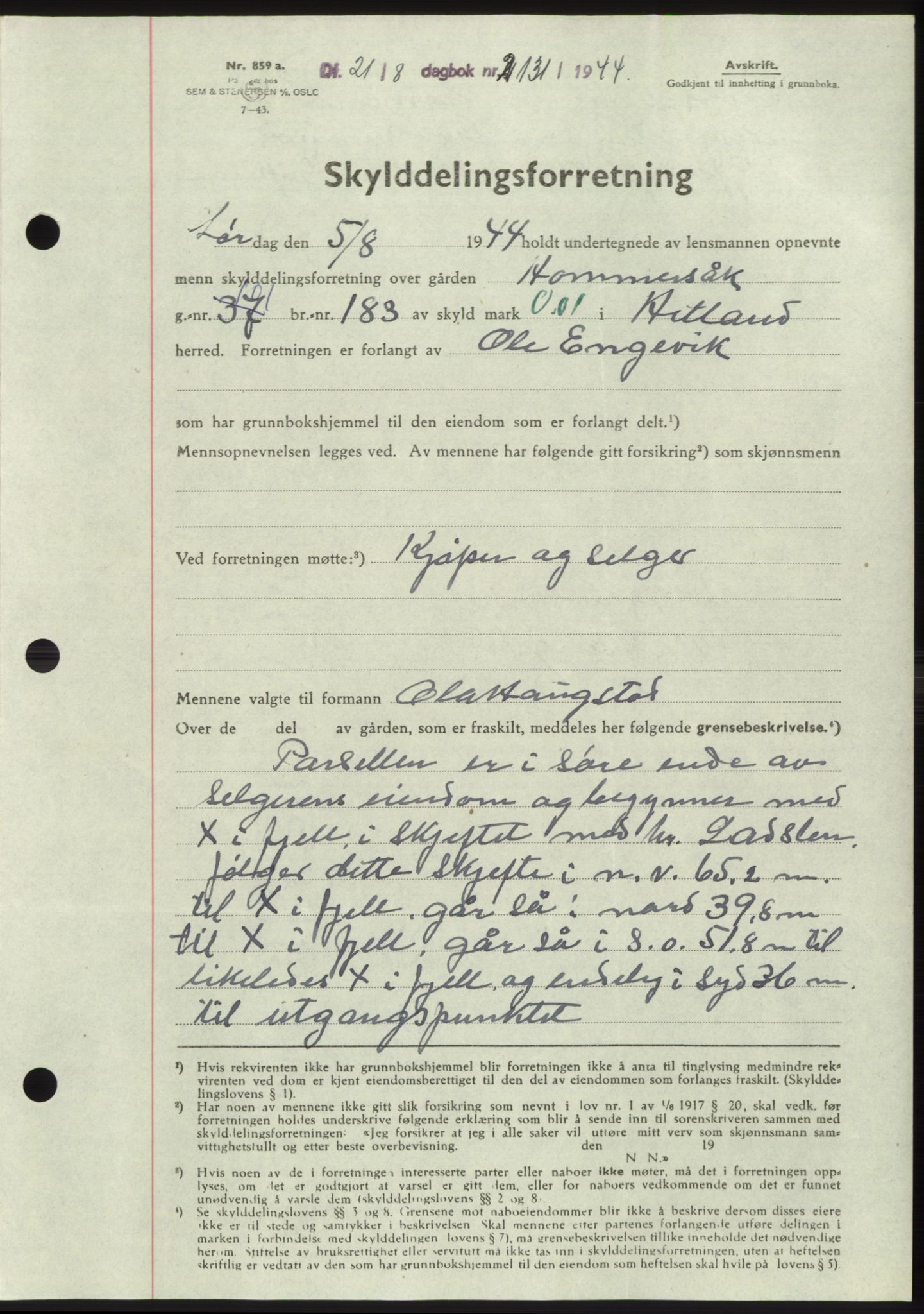 Jæren sorenskriveri, SAST/A-100310/03/G/Gba/L0087: Pantebok, 1944-1945, Dagboknr: 2131/1944