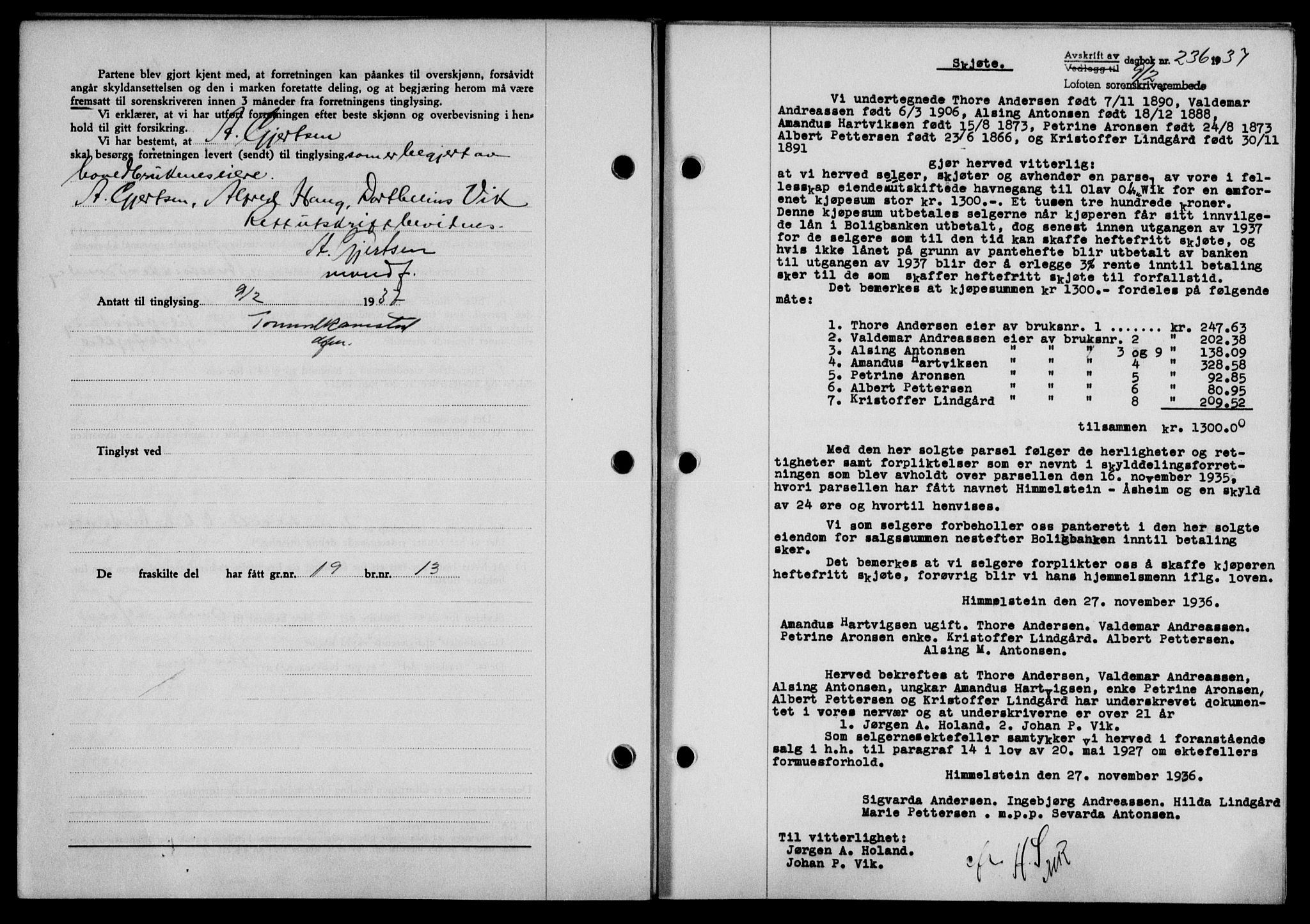 Lofoten sorenskriveri, SAT/A-0017/1/2/2C/L0001a: Pantebok nr. 1a, 1936-1937, Dagboknr: 236/1937
