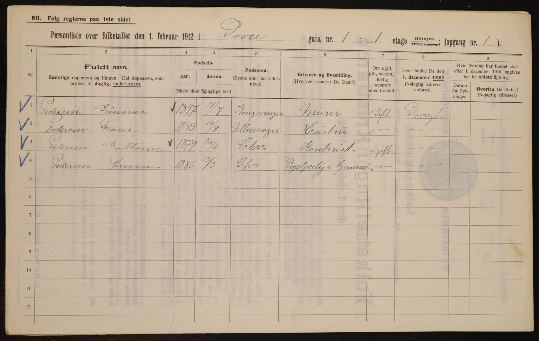 OBA, Kommunal folketelling 1.2.1912 for Kristiania, 1912, s. 15916