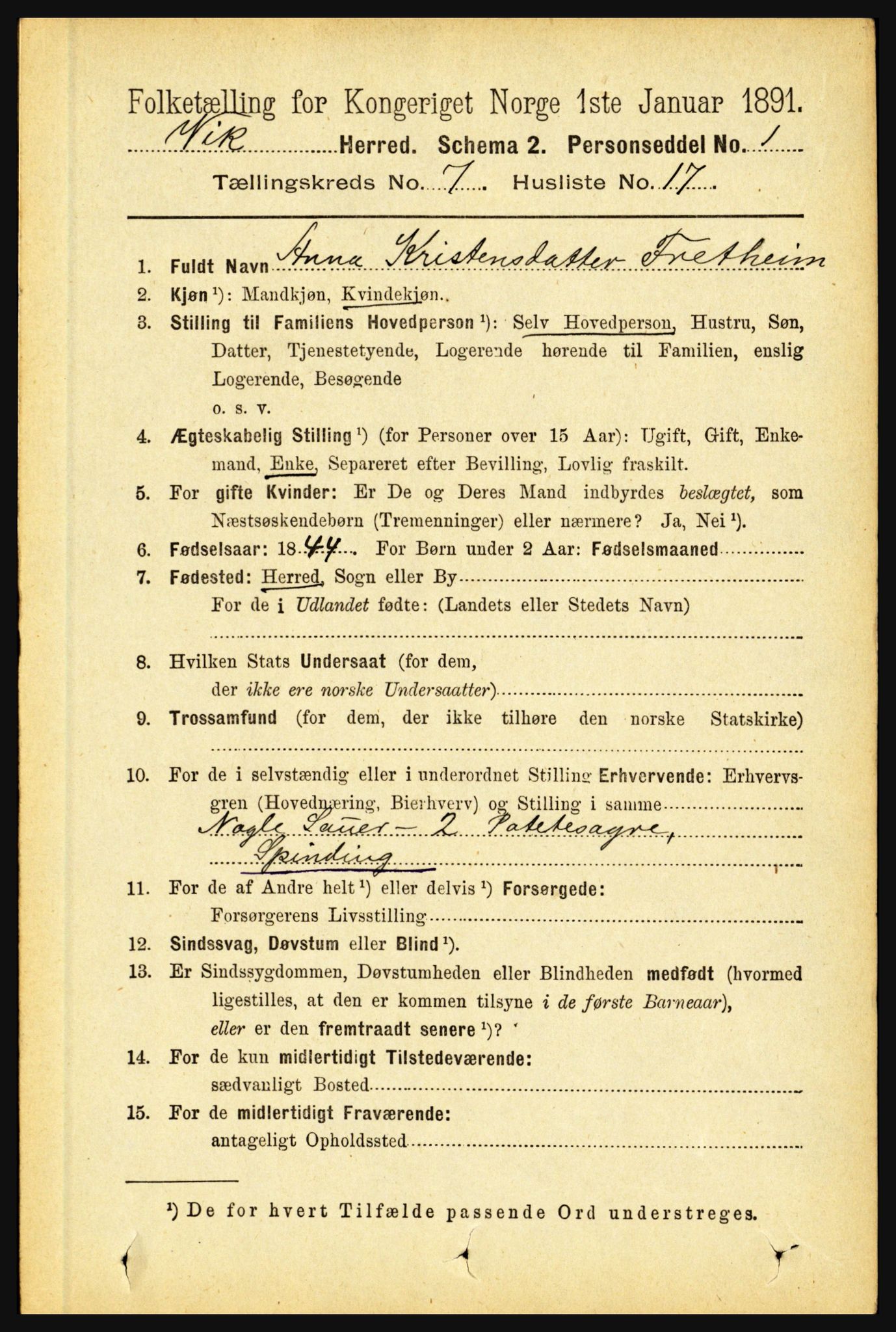 RA, Folketelling 1891 for 1417 Vik herred, 1891, s. 3311