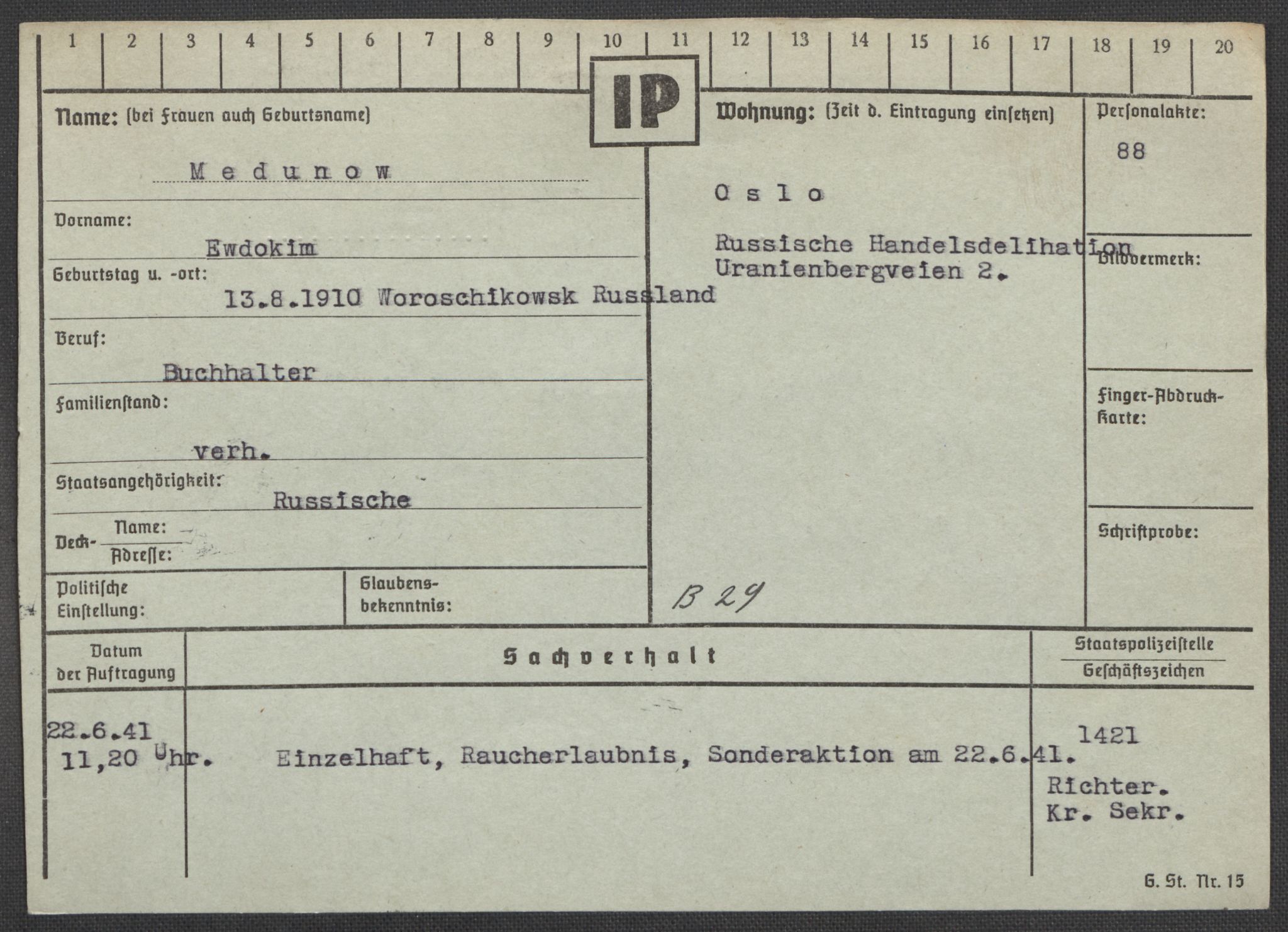 Befehlshaber der Sicherheitspolizei und des SD, AV/RA-RAFA-5969/E/Ea/Eaa/L0007: Register over norske fanger i Møllergata 19: Lundb-N, 1940-1945, s. 490