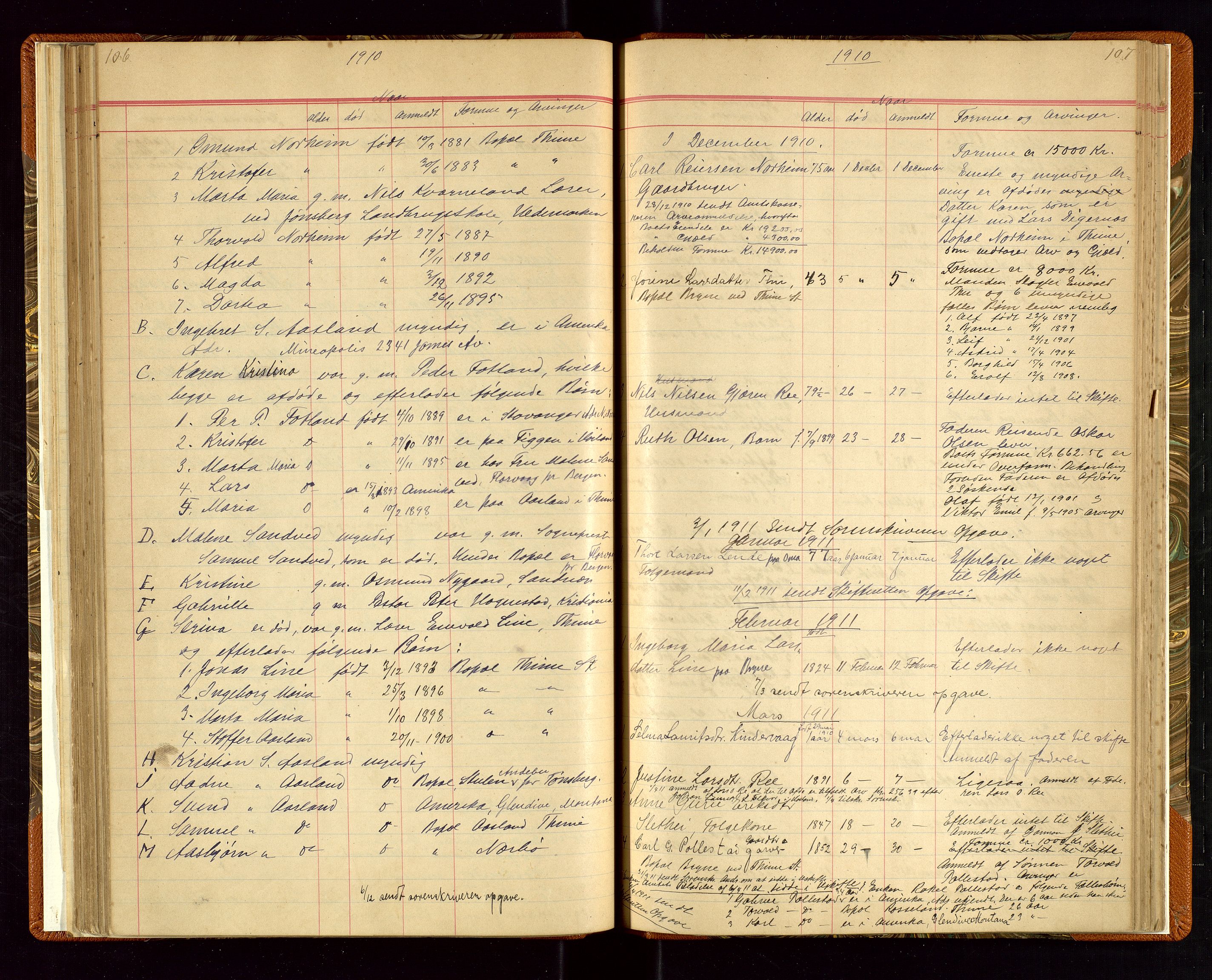 Time lensmannskontor, SAST/A-100420/Gga/L0001: Dødsfallprotokoll m/alfabetisk register, 1880-1921, s. 106-107