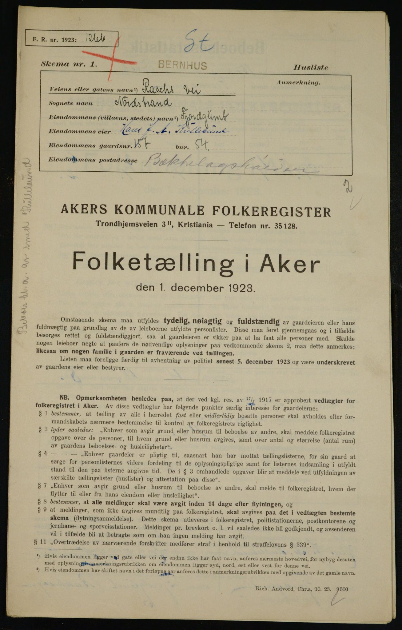 , Kommunal folketelling 1.12.1923 for Aker, 1923, s. 43955