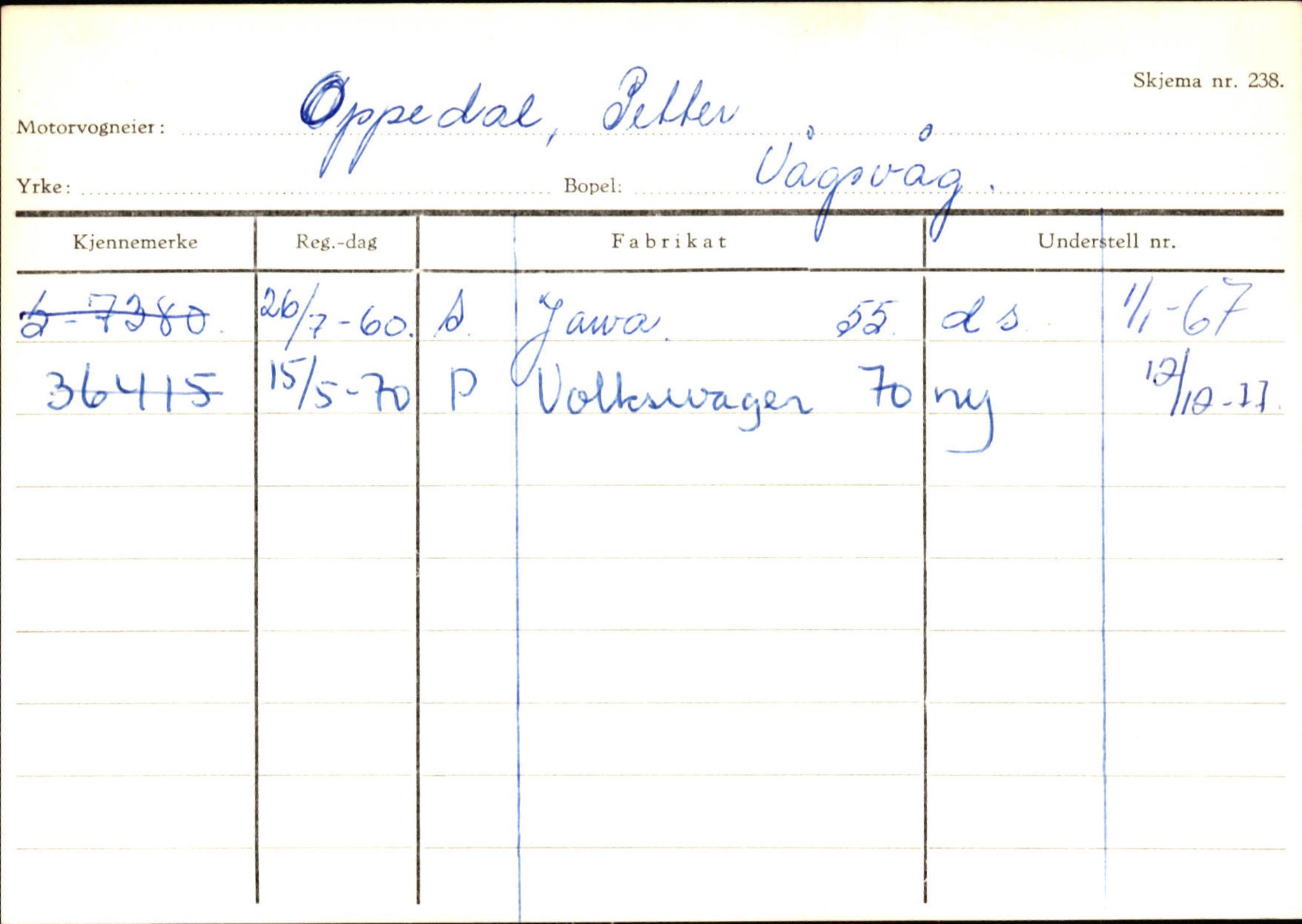 Statens vegvesen, Sogn og Fjordane vegkontor, SAB/A-5301/4/F/L0144: Registerkort Vågsøy A-R, 1945-1975, s. 2227