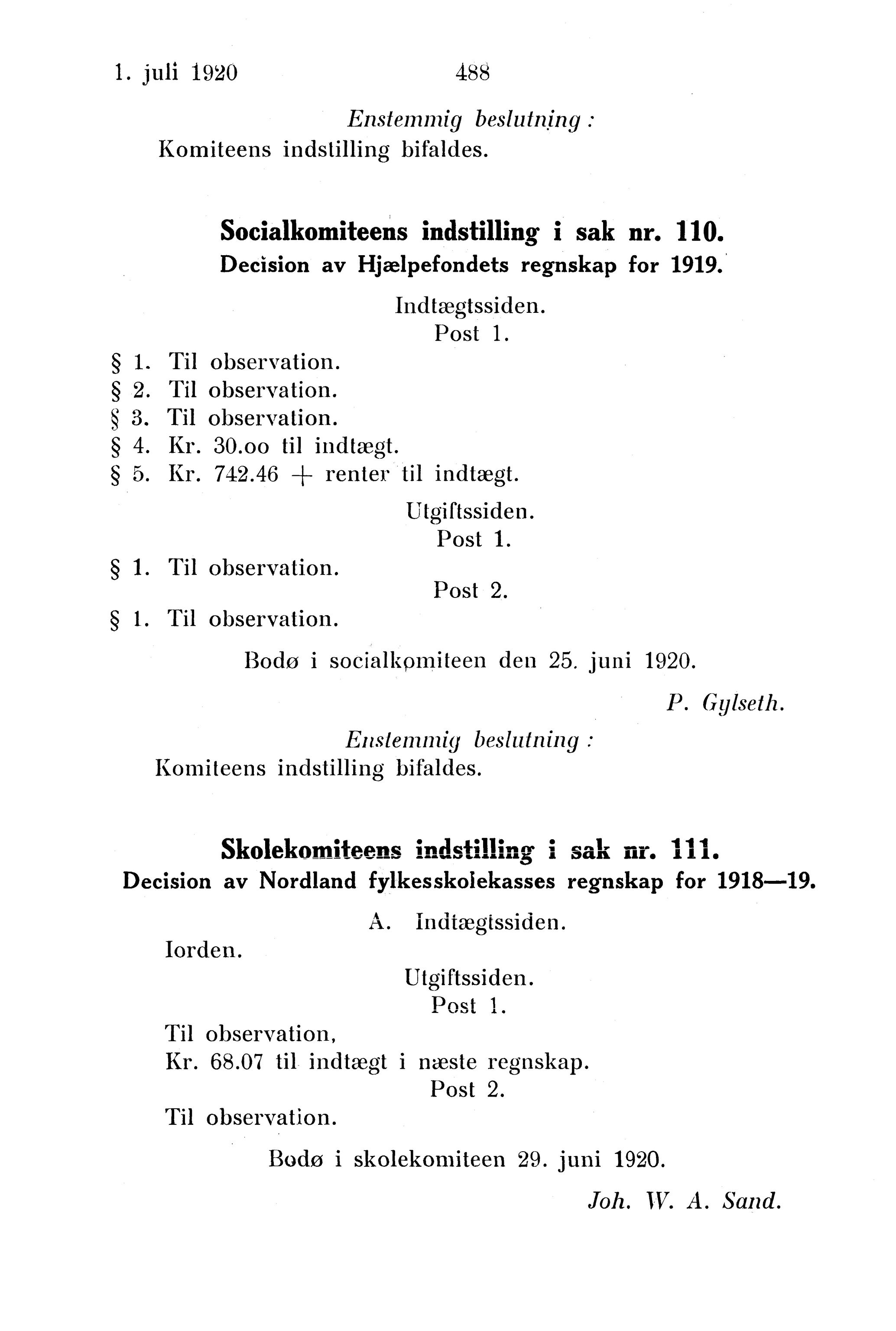 Nordland Fylkeskommune. Fylkestinget, AIN/NFK-17/176/A/Ac/L0043: Fylkestingsforhandlinger 1920, 1920