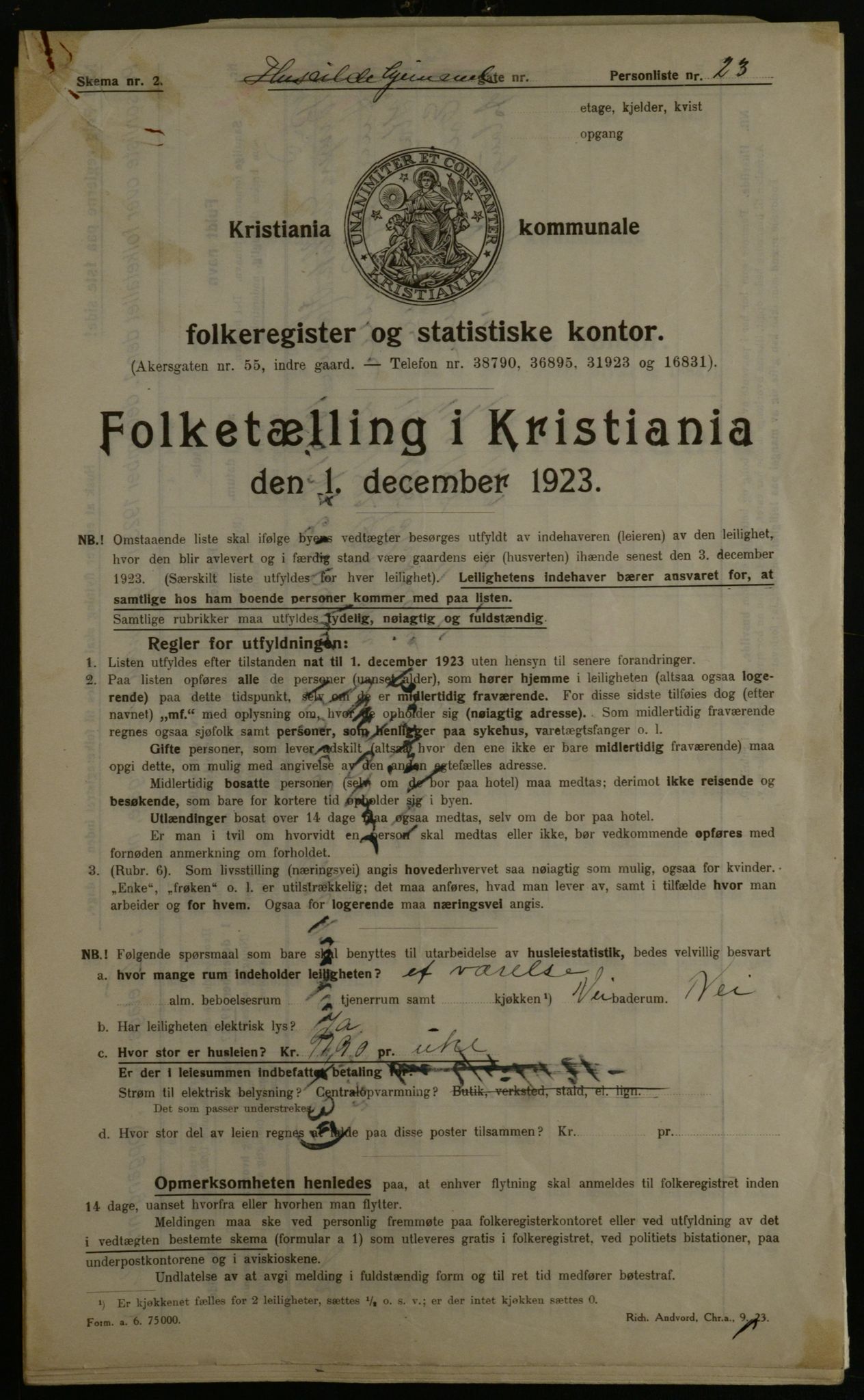 OBA, Kommunal folketelling 1.12.1923 for Kristiania, 1923, s. 2210