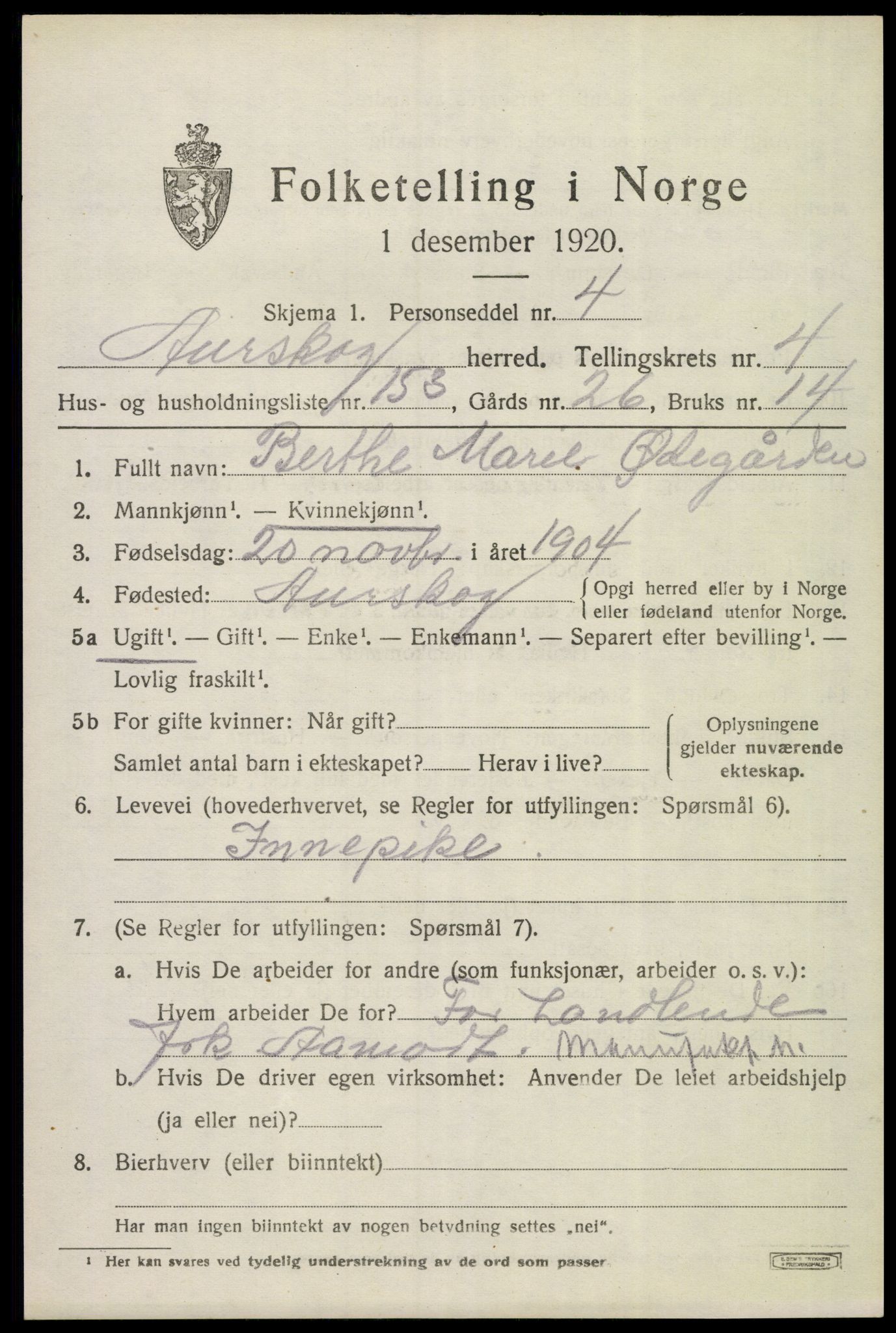 SAO, Folketelling 1920 for 0224 Aurskog herred, 1920, s. 6520