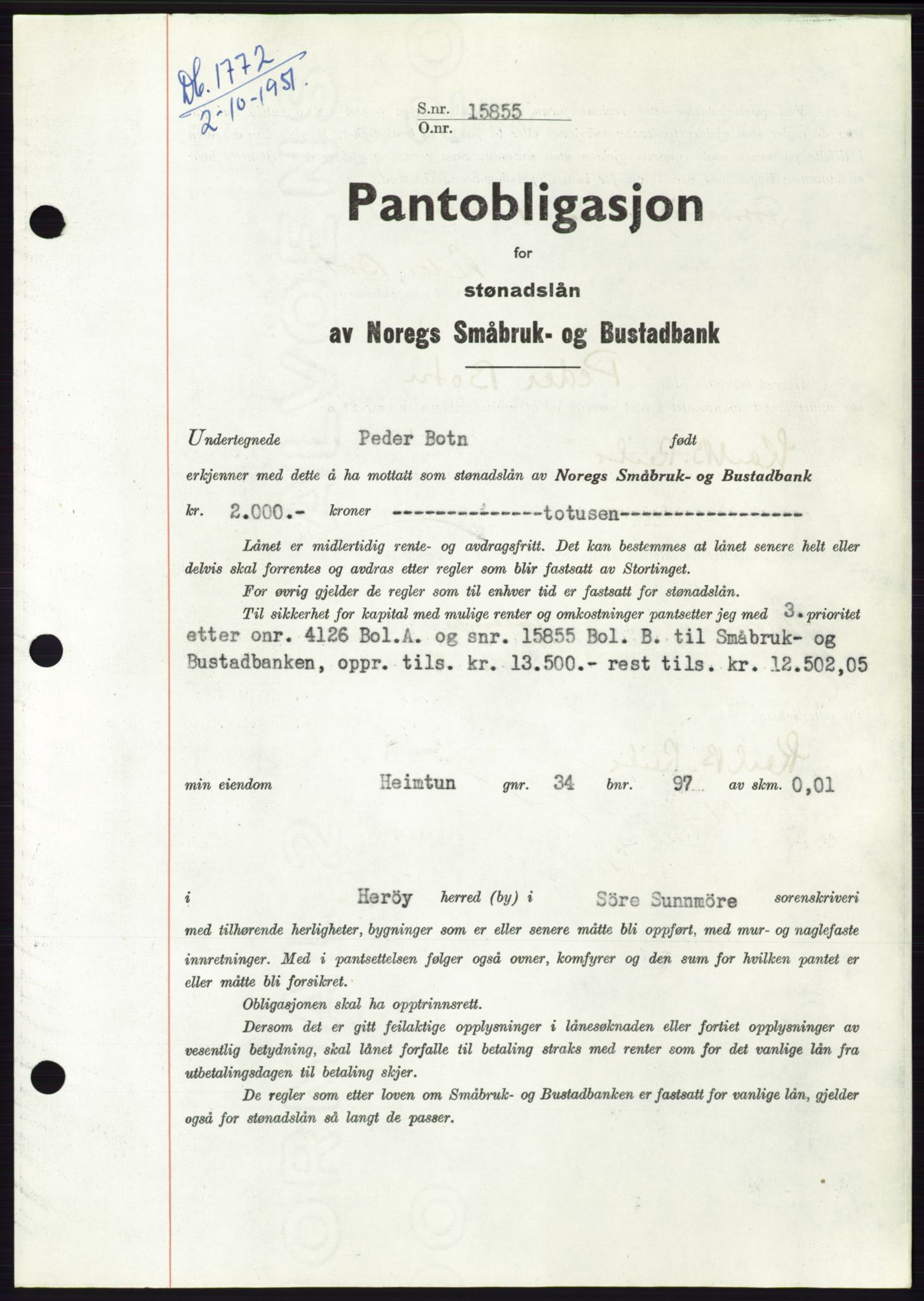 Søre Sunnmøre sorenskriveri, SAT/A-4122/1/2/2C/L0120: Pantebok nr. 8B, 1951-1951, Dagboknr: 1772/1951