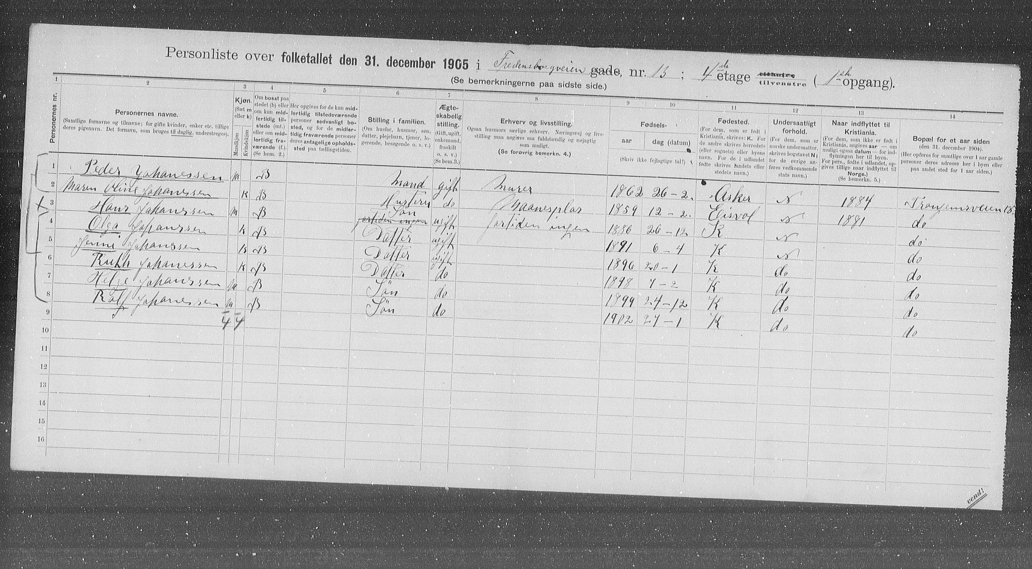 OBA, Kommunal folketelling 31.12.1905 for Kristiania kjøpstad, 1905, s. 13312