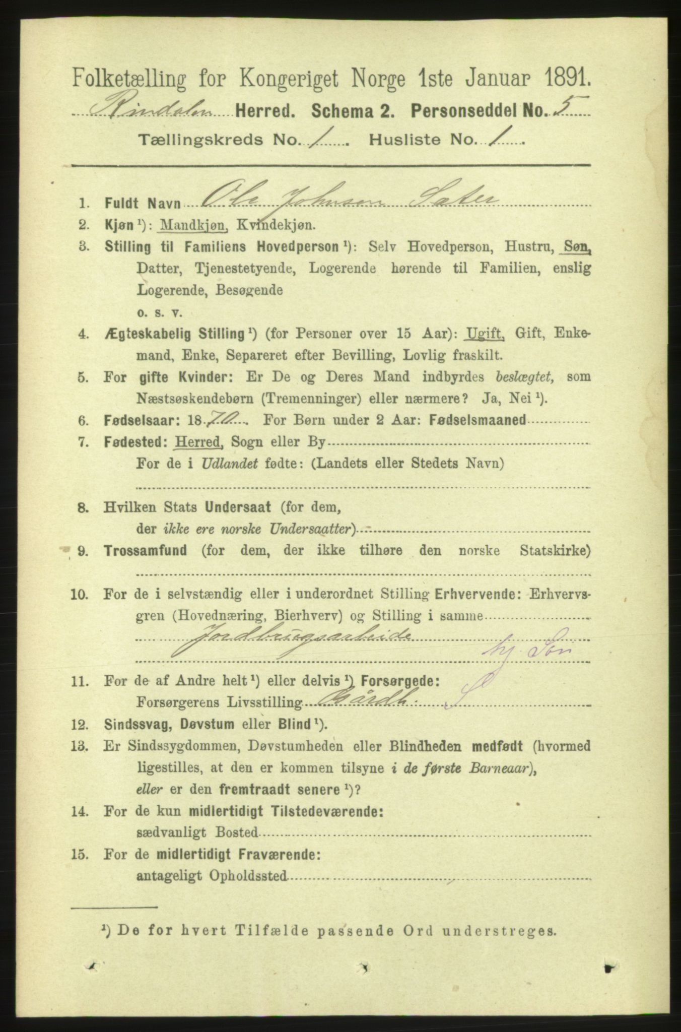 RA, Folketelling 1891 for 1567 Rindal herred, 1891, s. 44