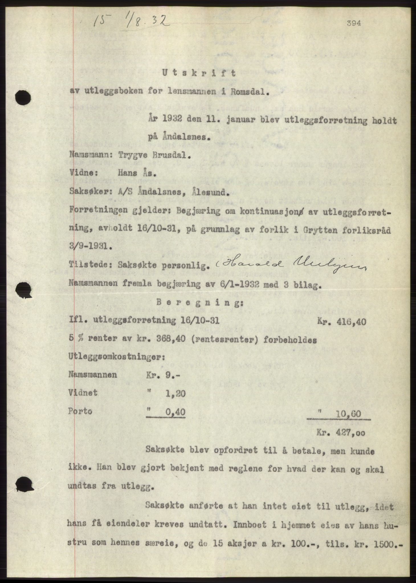 Romsdal sorenskriveri, SAT/A-4149/1/2/2C/L0061: Pantebok nr. 55, 1932-1932, Tingl.dato: 01.08.1932