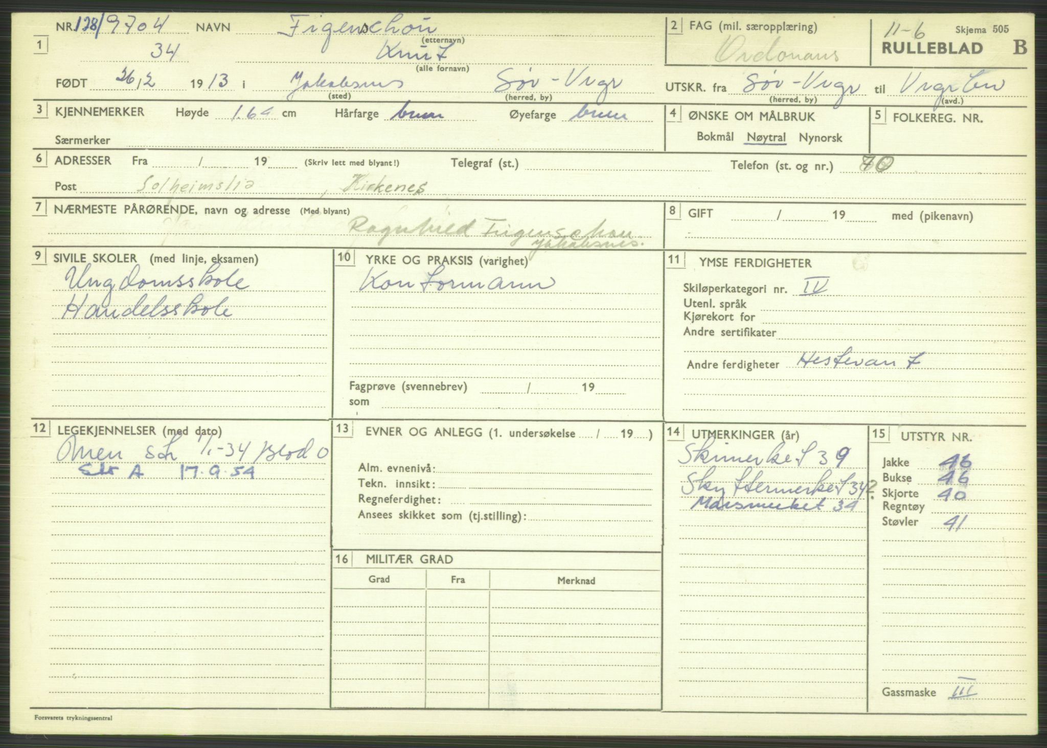 Forsvaret, Varanger bataljon, AV/RA-RAFA-2258/1/D/L0444: Rulleblad for menige født 1913-1914, 1913-1914, s. 62