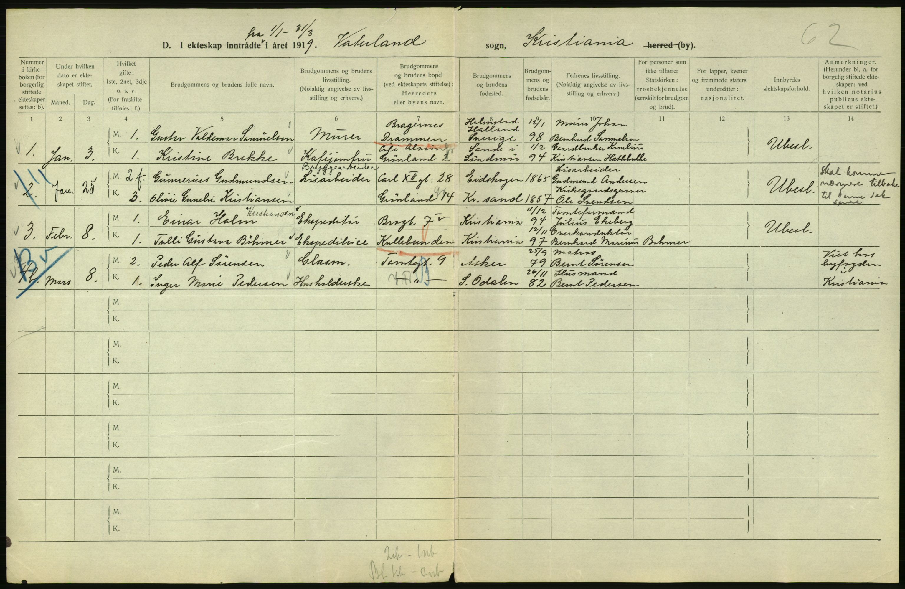 Statistisk sentralbyrå, Sosiodemografiske emner, Befolkning, AV/RA-S-2228/D/Df/Dfb/Dfbi/L0009: Kristiania: Gifte, 1919, s. 828