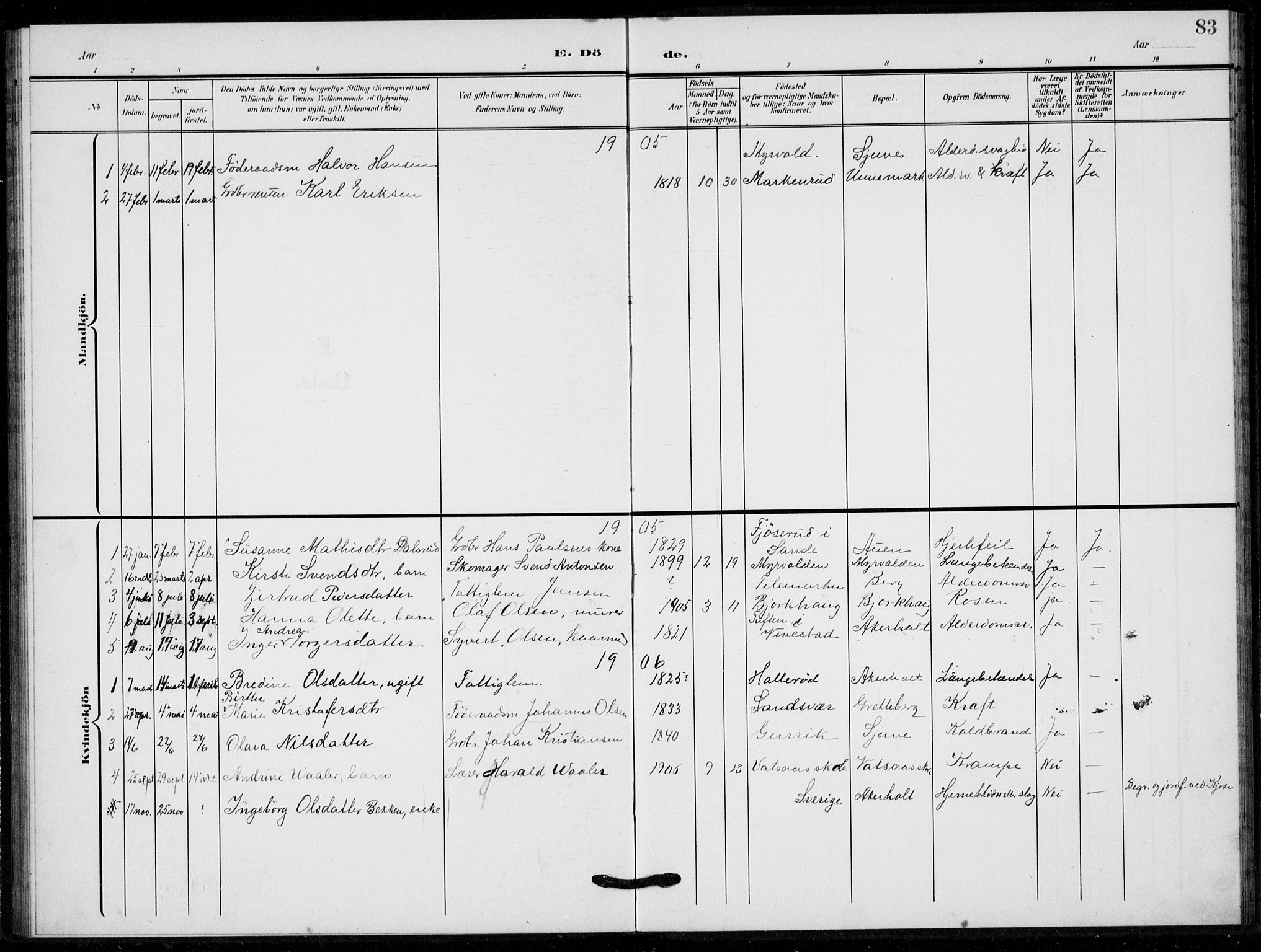 Hof kirkebøker, AV/SAKO-A-64/G/Gb/L0003: Klokkerbok nr. II 3, 1902-1917, s. 83