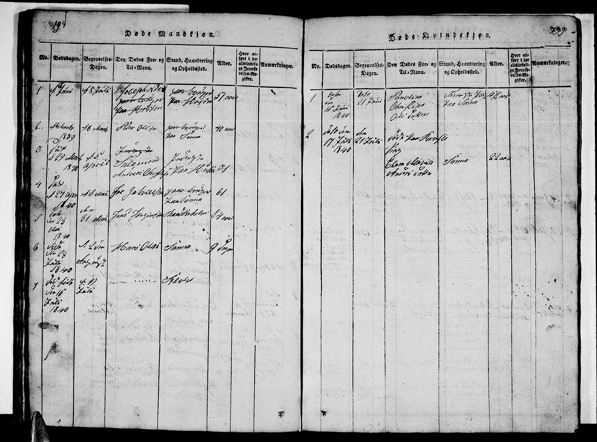 Ministerialprotokoller, klokkerbøker og fødselsregistre - Nordland, AV/SAT-A-1459/840/L0581: Klokkerbok nr. 840C01, 1820-1873, s. 198-199