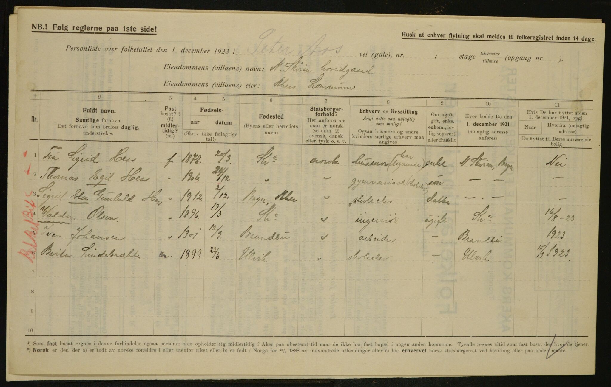 , Kommunal folketelling 1.12.1923 for Aker, 1923, s. 29526