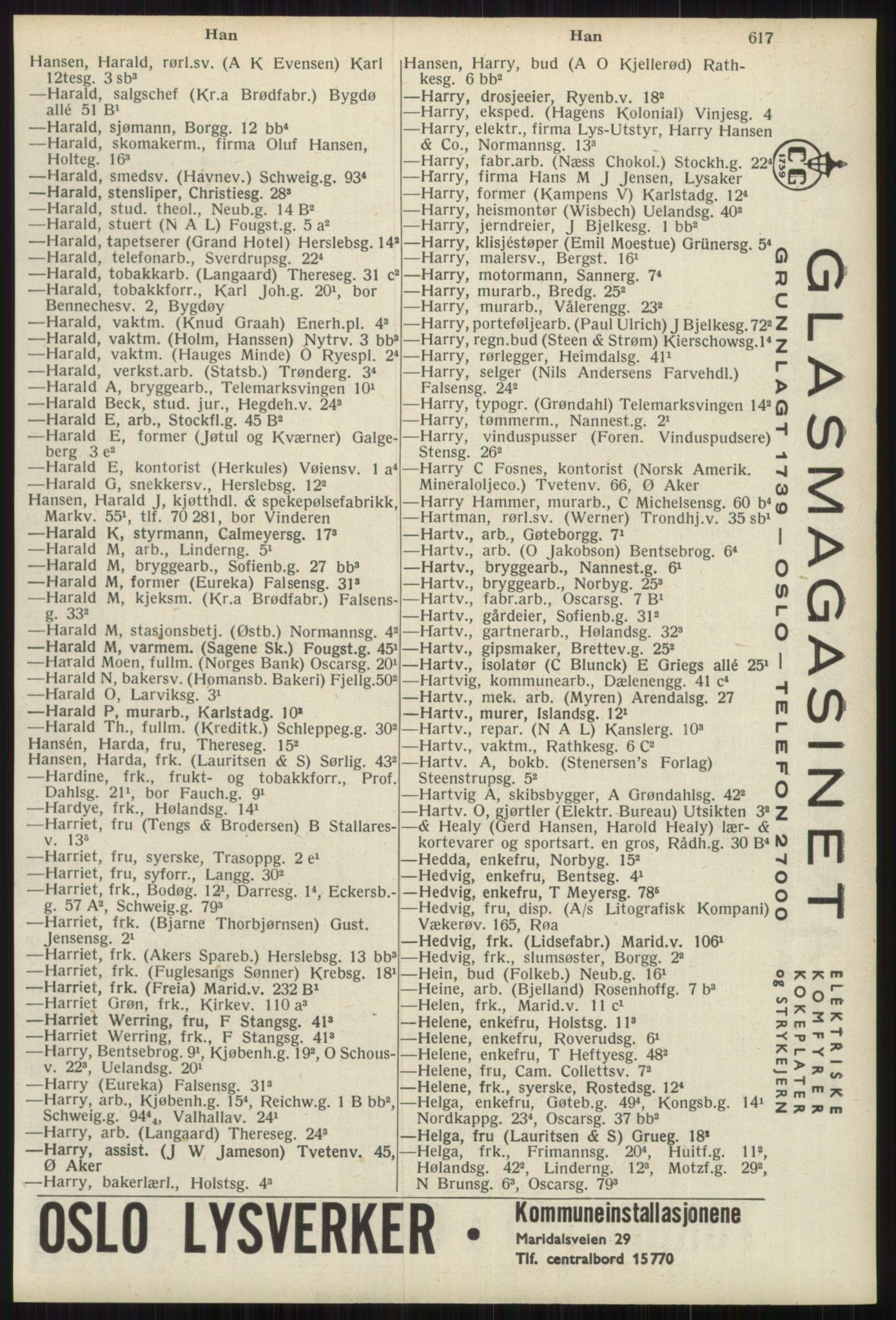 Kristiania/Oslo adressebok, PUBL/-, 1939, s. 617