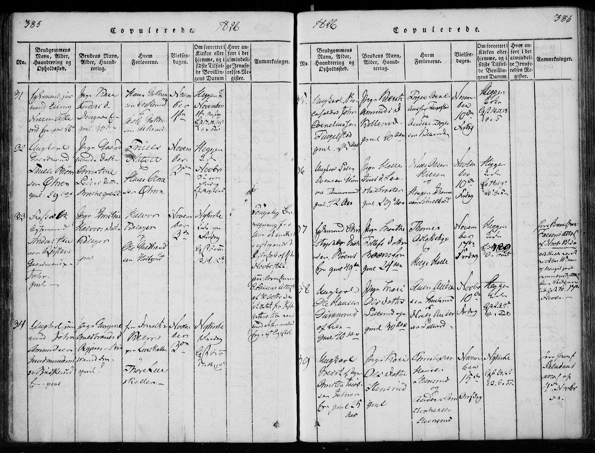 Modum kirkebøker, AV/SAKO-A-234/F/Fa/L0005: Ministerialbok nr. 5, 1824-1841, s. 385-386