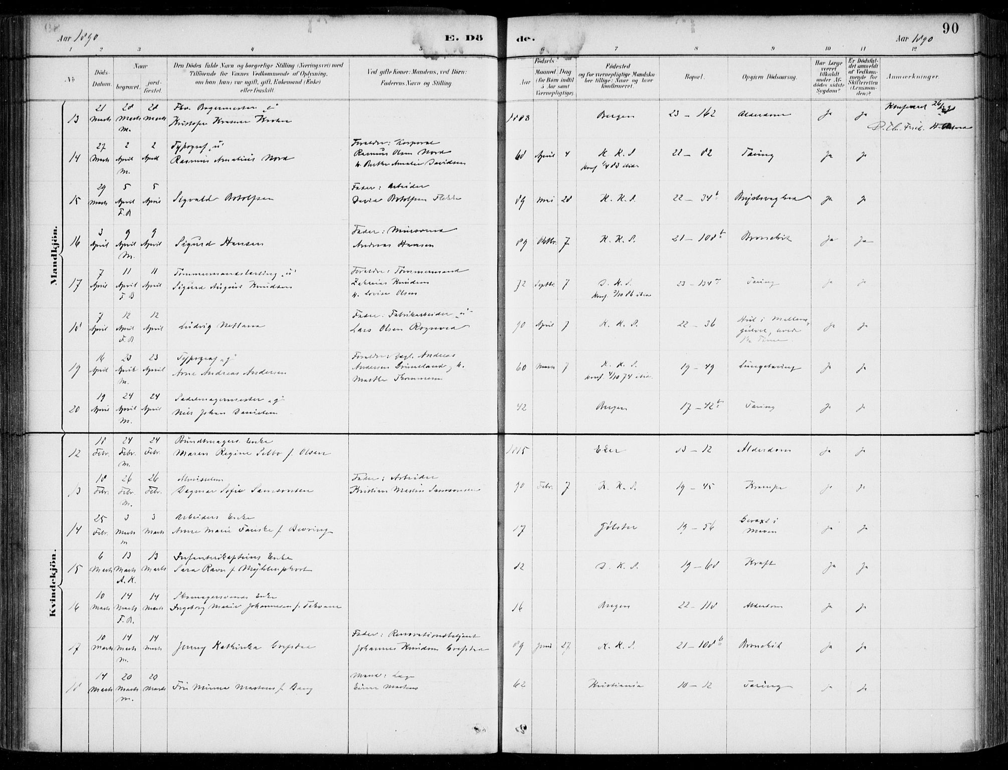 Korskirken sokneprestembete, AV/SAB-A-76101/H/Hab: Klokkerbok nr. E 4, 1884-1910, s. 90