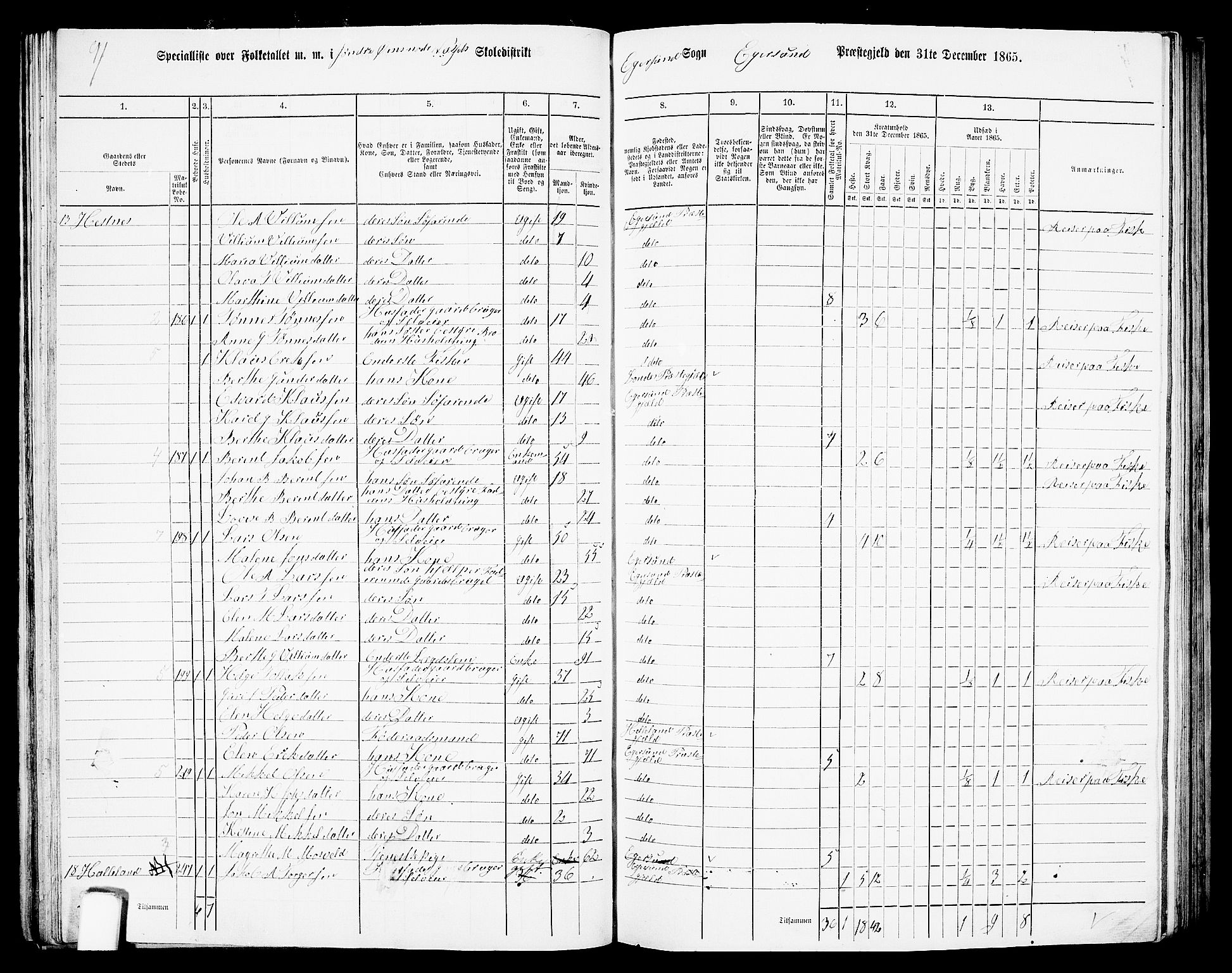 RA, Folketelling 1865 for 1116L Eigersund prestegjeld, Eigersund landsokn og Ogna sokn, 1865, s. 48