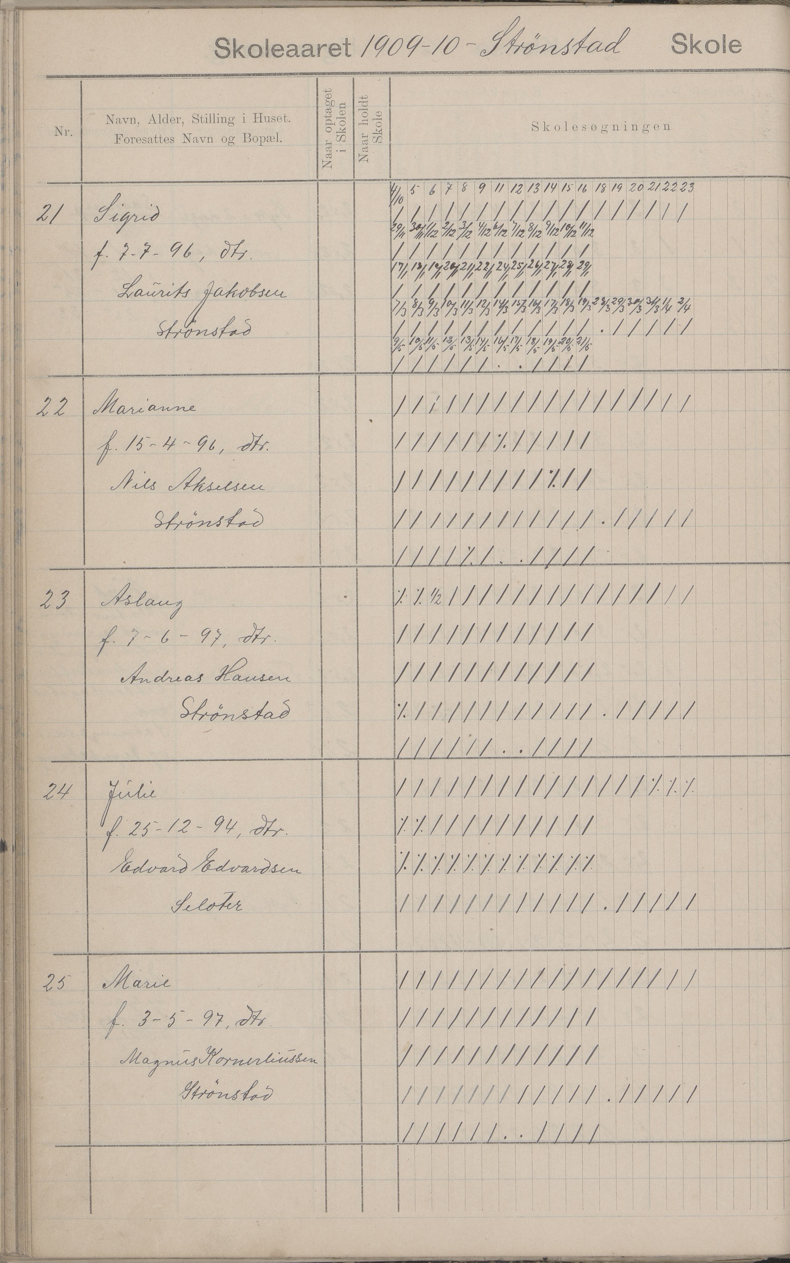 Hadsel kommune. Strønstad skolekrets, AIN/K-18660.510.13/G/L0001: Skoleprotokoll for Strønstad skole - Seloter, 1905-1914