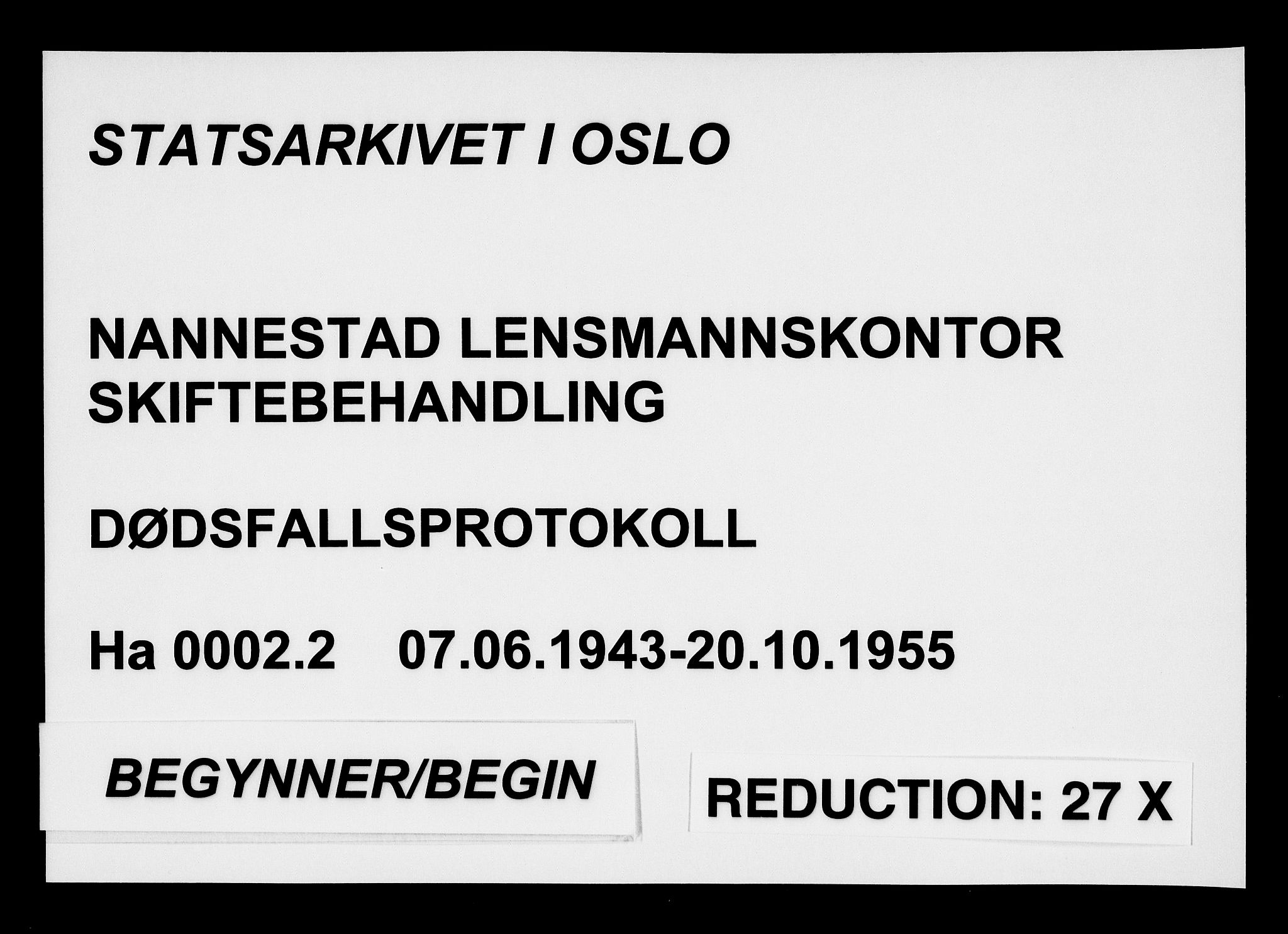 Nannestad lensmannskontor, AV/SAO-A-10922/H/Ha/L0002: Dødsfallsprotokoller, 1943-1955