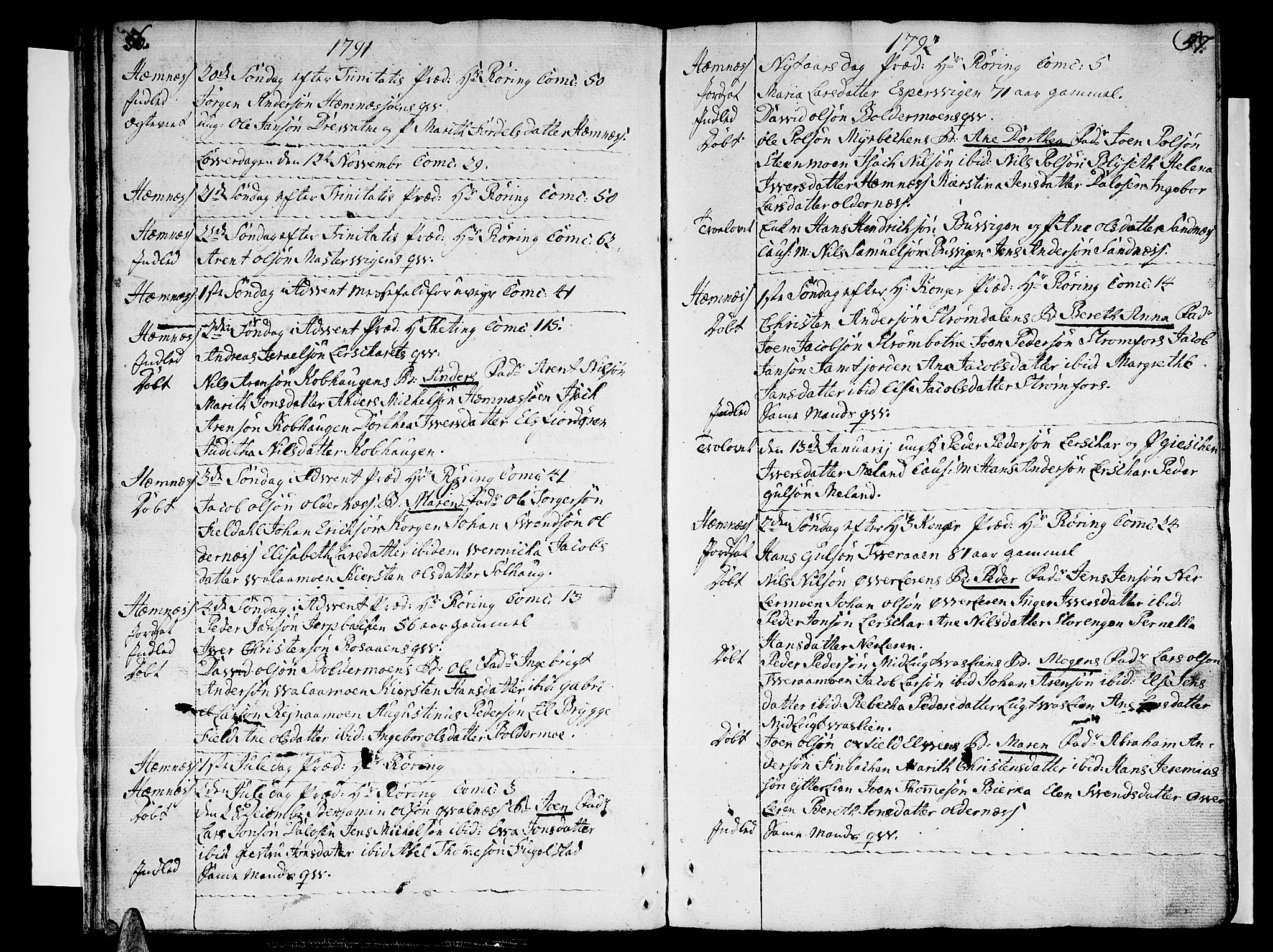 Ministerialprotokoller, klokkerbøker og fødselsregistre - Nordland, AV/SAT-A-1459/825/L0349: Ministerialbok nr. 825A05 /1, 1789-1806, s. 56-57