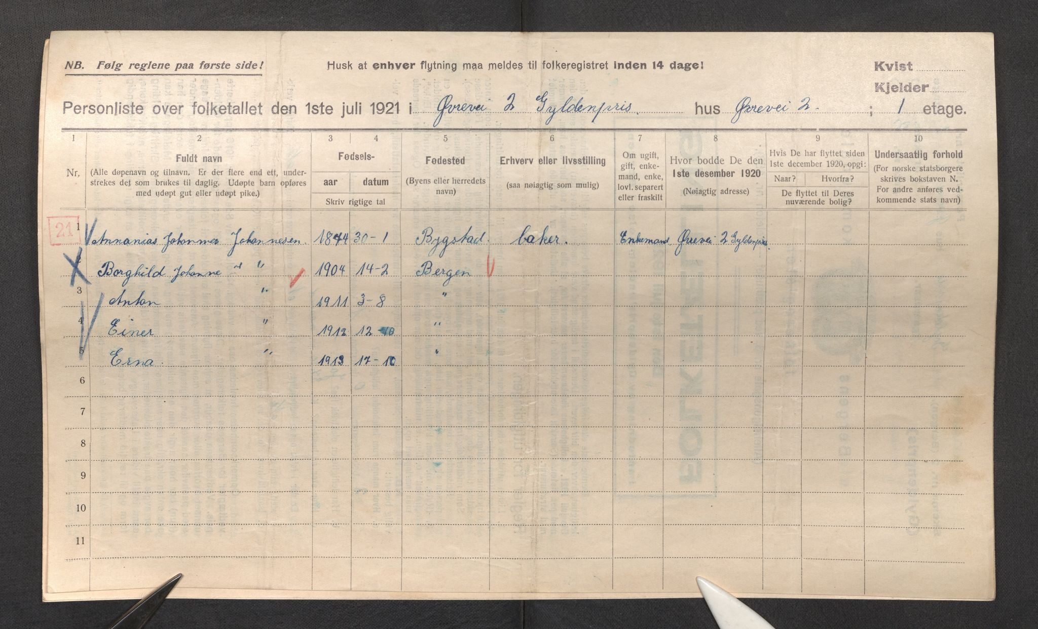 SAB, Kommunal folketelling 1921 for Gyldenpris ved overføring fra Laksevåg herred til Bergen kjøpstad, 1921, s. 780