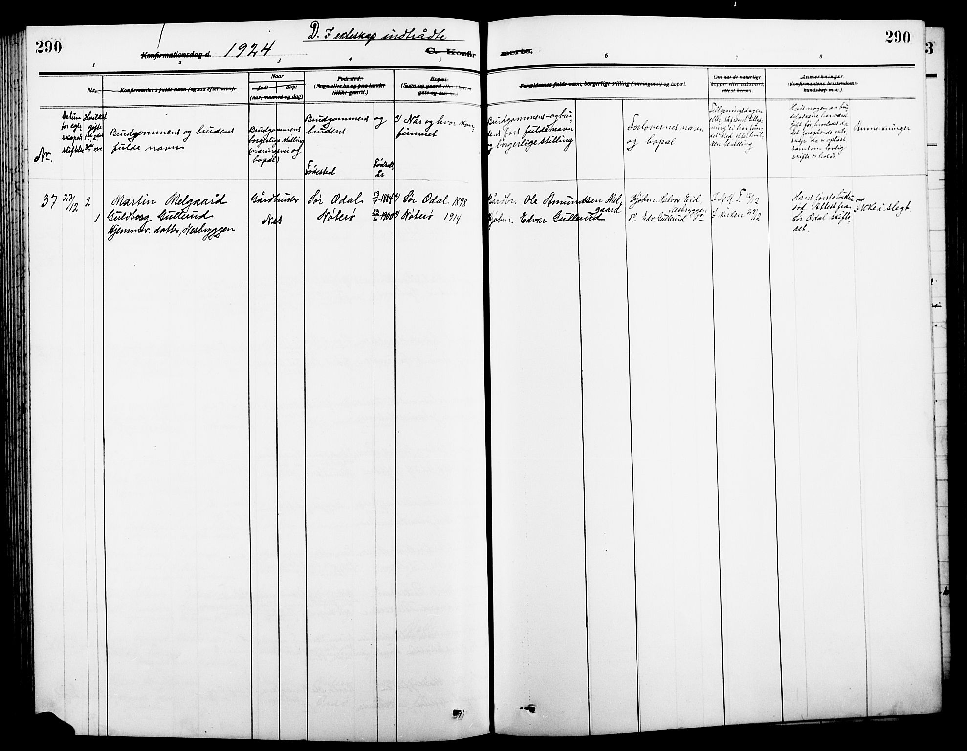 Nøtterøy kirkebøker, AV/SAKO-A-354/G/Ga/L0005: Klokkerbok nr. I 5, 1910-1924, s. 290