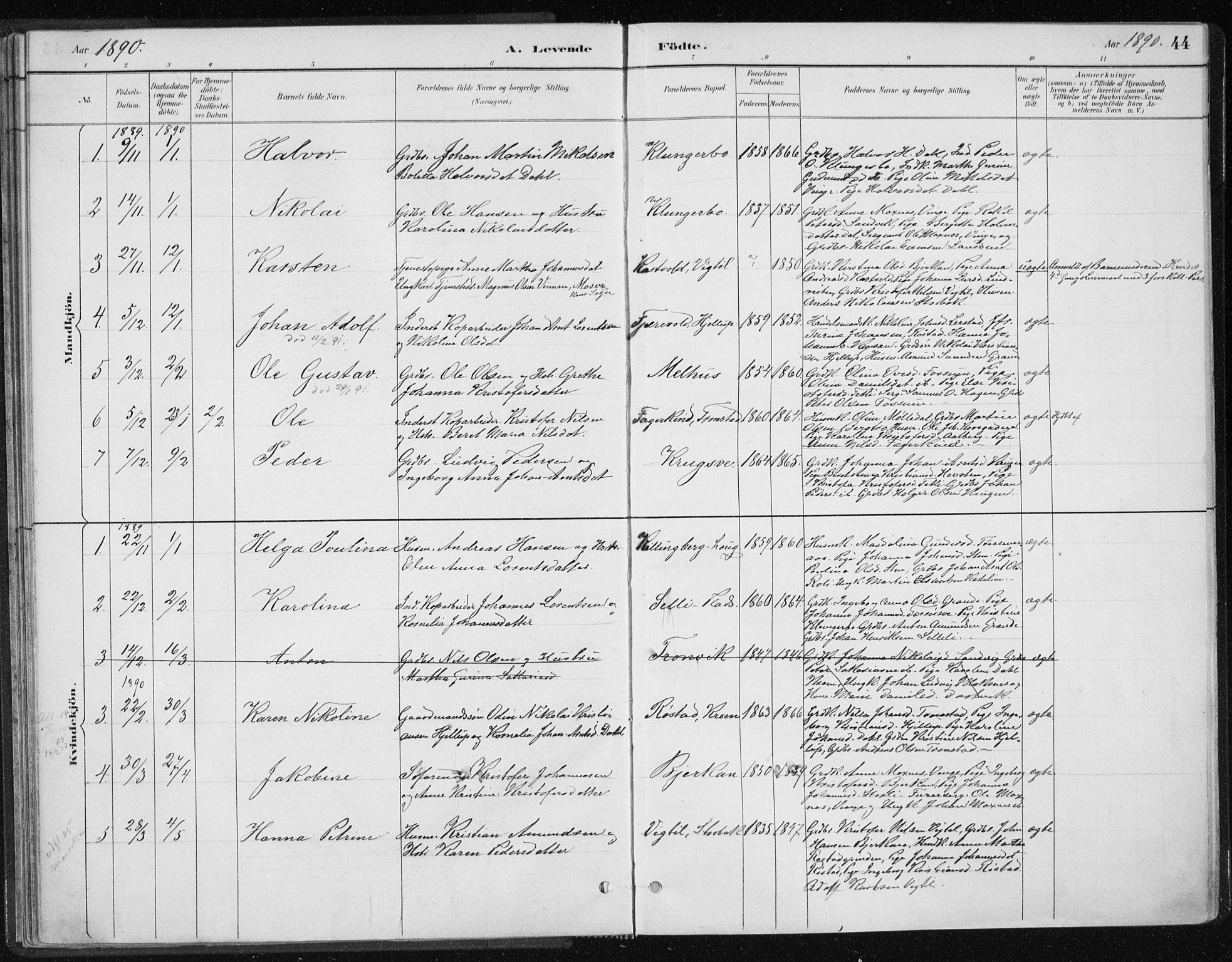 Ministerialprotokoller, klokkerbøker og fødselsregistre - Nord-Trøndelag, AV/SAT-A-1458/701/L0010: Ministerialbok nr. 701A10, 1883-1899, s. 44