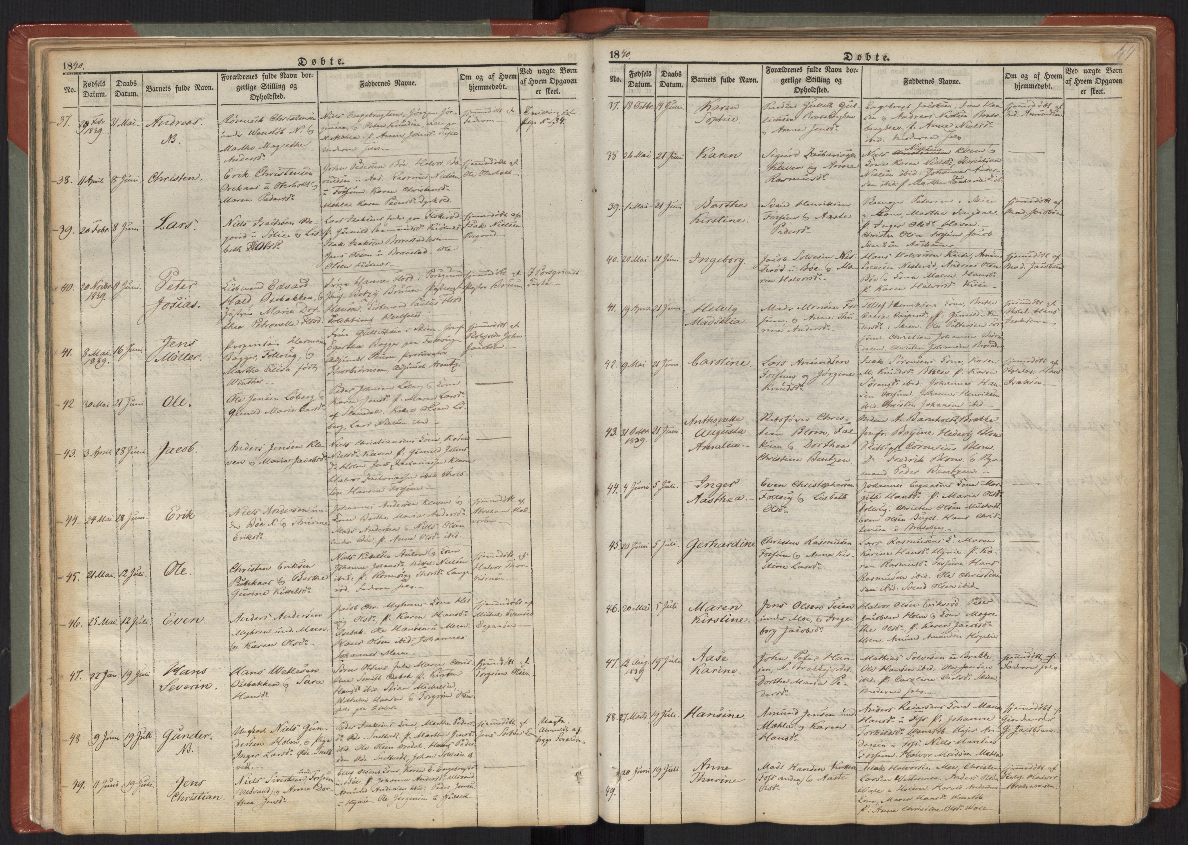 Gjerpen kirkebøker, SAKO/A-265/F/Fa/L0007a: Ministerialbok nr. I 7A, 1834-1857, s. 44