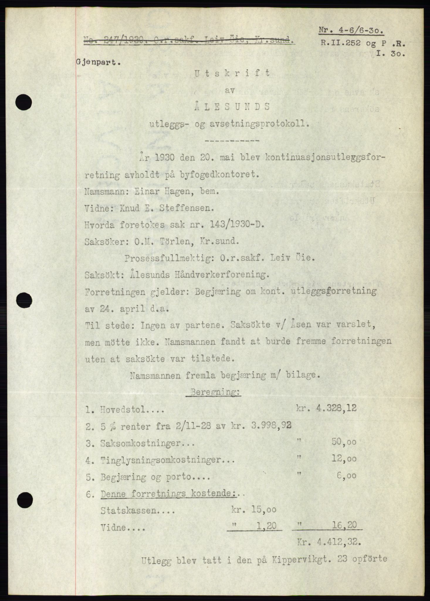 Ålesund byfogd, SAT/A-4384: Pantebok nr. 26, 1930-1930, Tingl.dato: 06.06.1930