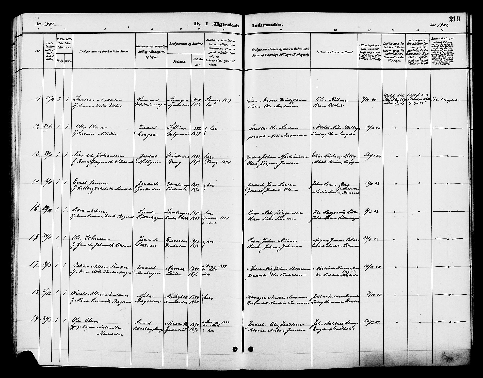 Romedal prestekontor, AV/SAH-PREST-004/L/L0012: Klokkerbok nr. 12, 1896-1914, s. 219