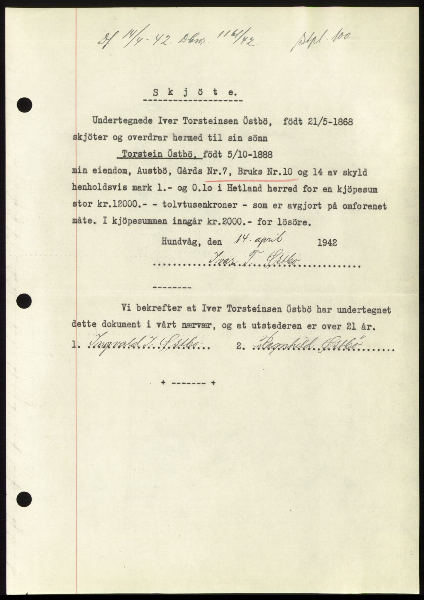 Jæren sorenskriveri, SAST/A-100310/03/G/Gba/L0082: Pantebok, 1942-1942, Dagboknr: 1161/1942