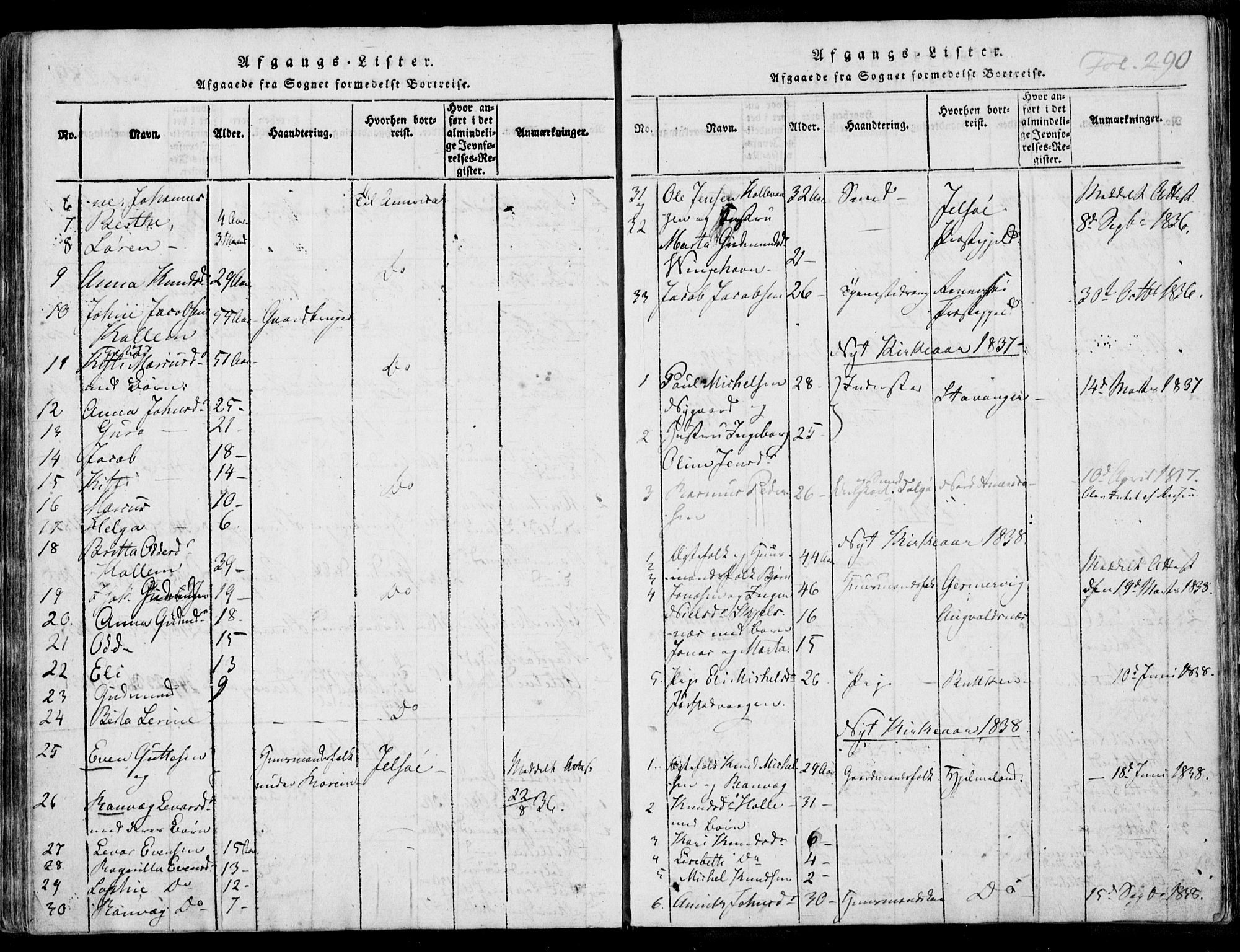 Nedstrand sokneprestkontor, SAST/A-101841/01/IV: Ministerialbok nr. A 7, 1816-1870, s. 290