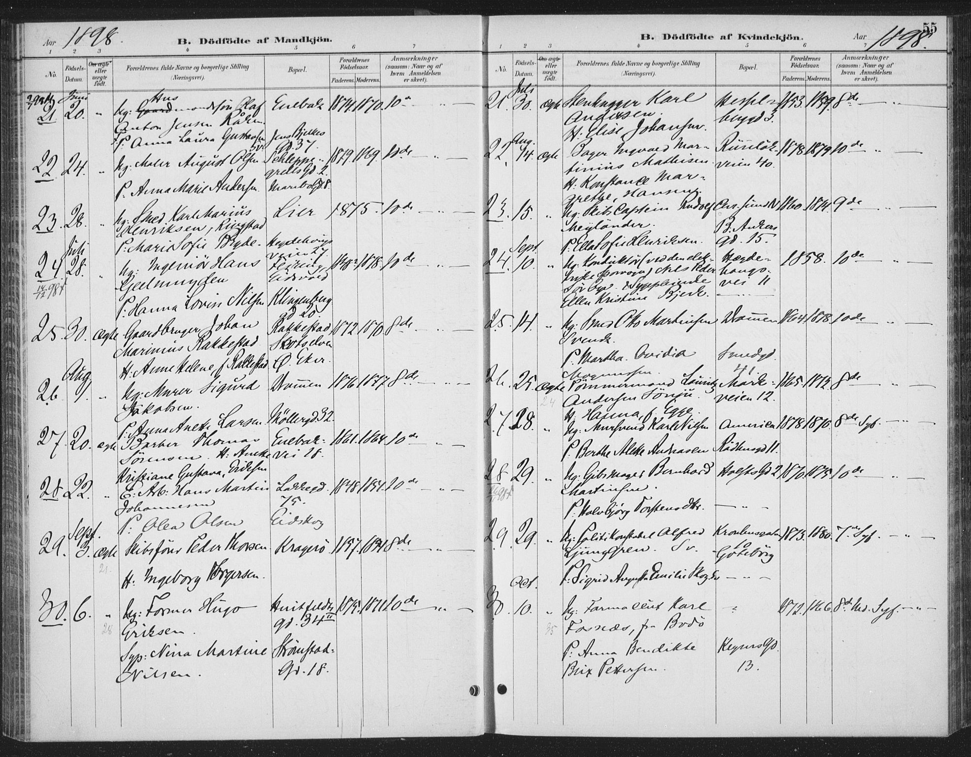 Rikshospitalet prestekontor Kirkebøker, AV/SAO-A-10309b/F/L0010: Ministerialbok nr. 10, 1888-1912, s. 55