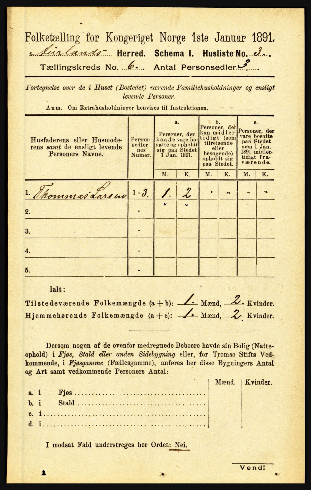 RA, Folketelling 1891 for 1421 Aurland herred, 1891, s. 2203