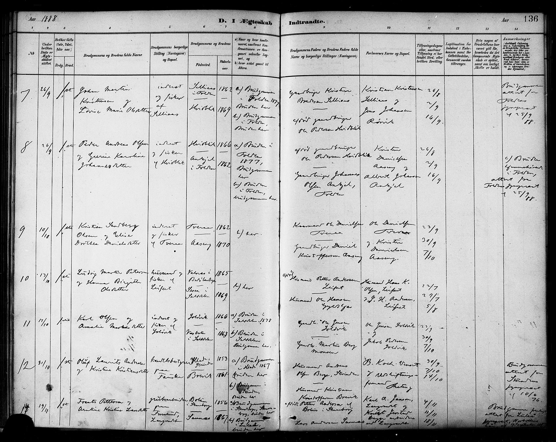 Ministerialprotokoller, klokkerbøker og fødselsregistre - Nordland, AV/SAT-A-1459/849/L0689: Ministerialbok nr. 849A01, 1879-1889, s. 136