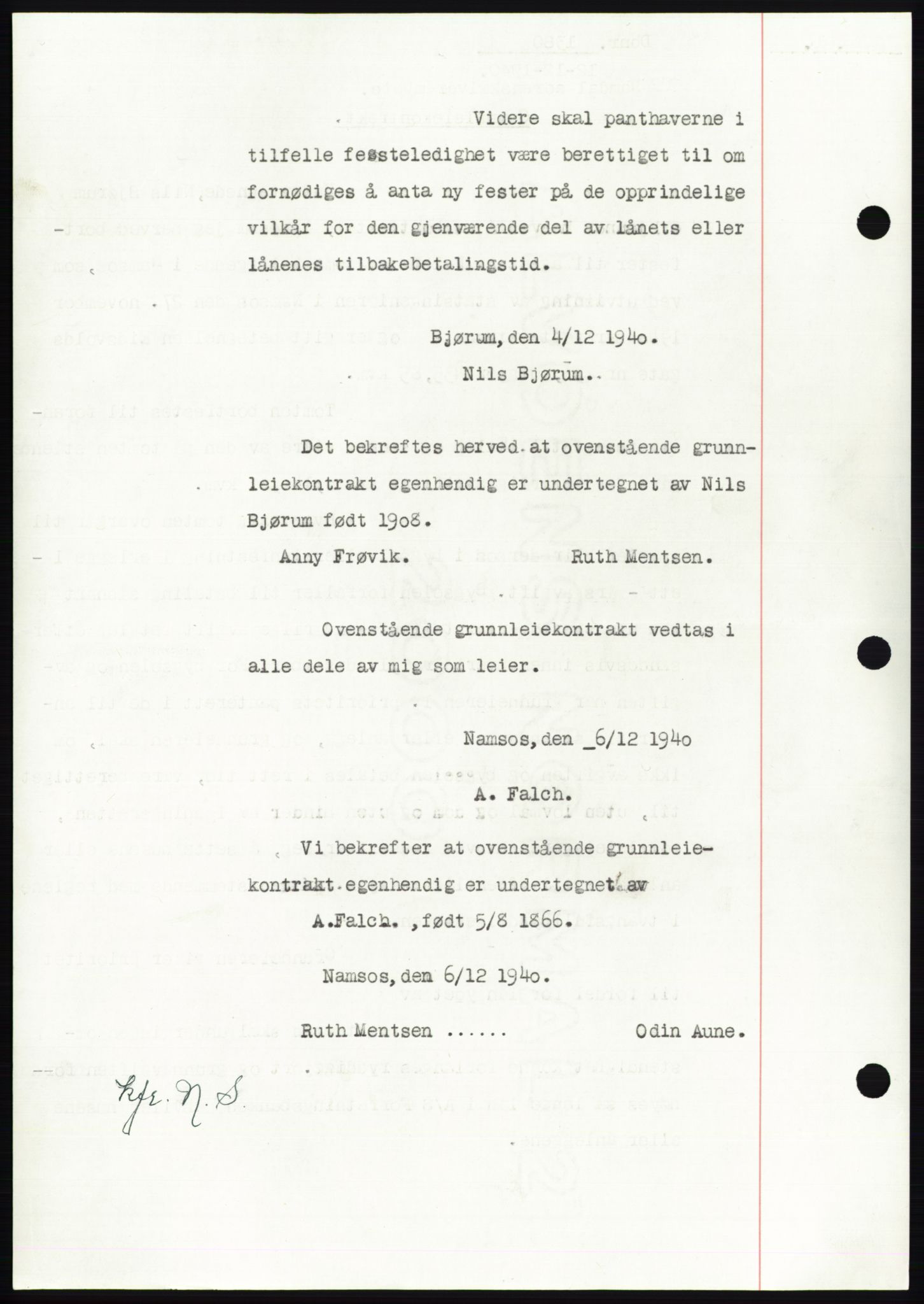 Namdal sorenskriveri, SAT/A-4133/1/2/2C: Pantebok nr. -, 1940-1941, Tingl.dato: 12.12.1940