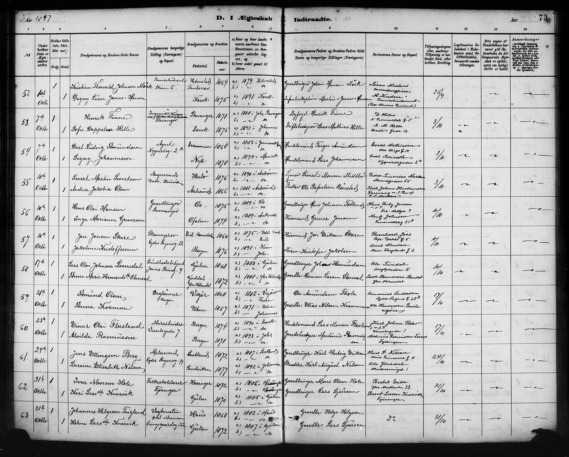 Johanneskirken sokneprestembete, AV/SAB-A-76001/H/Hab: Klokkerbok nr. C 1, 1885-1912, s. 73