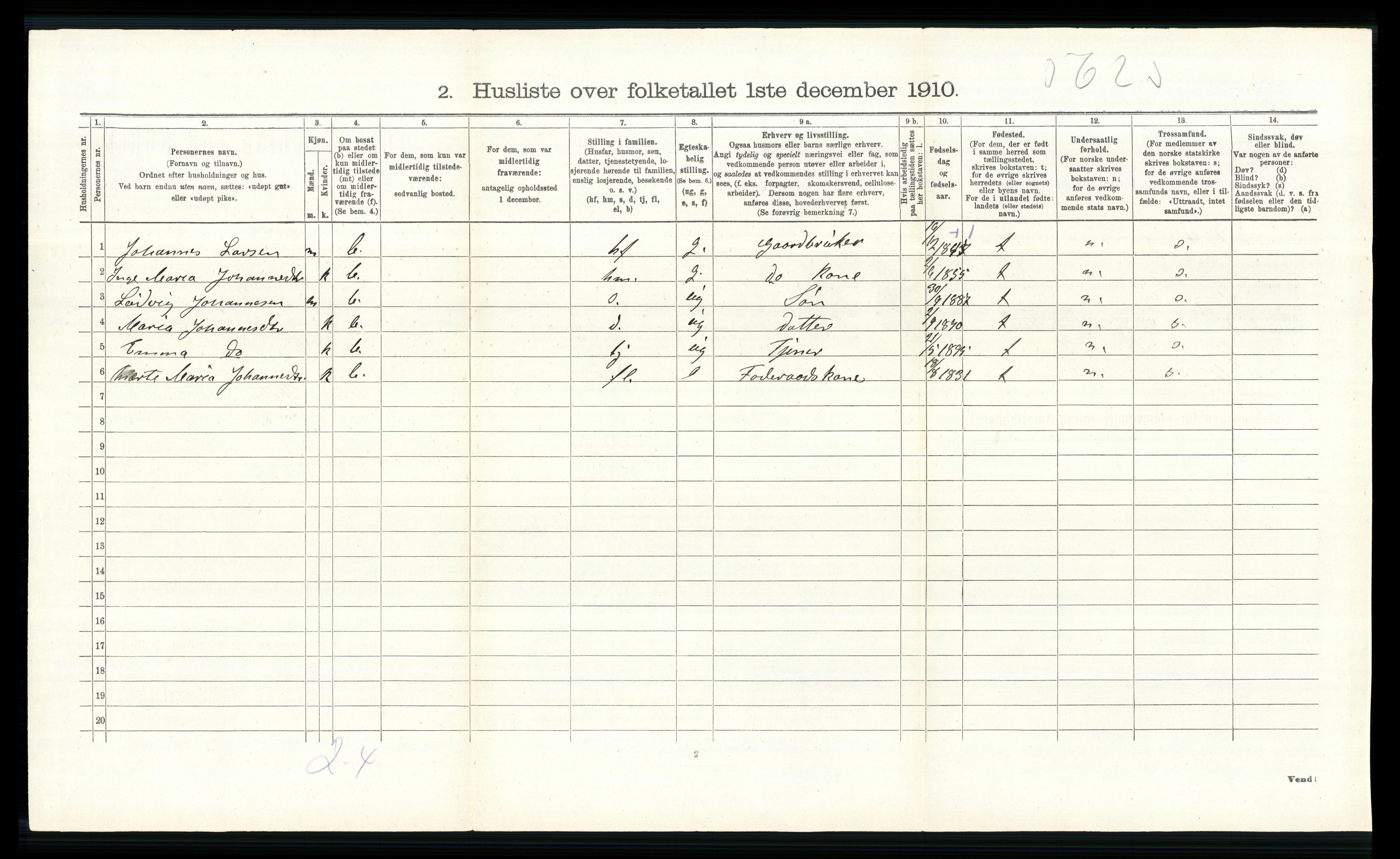 RA, Folketelling 1910 for 0529 Vestre Toten herred, 1910, s. 854