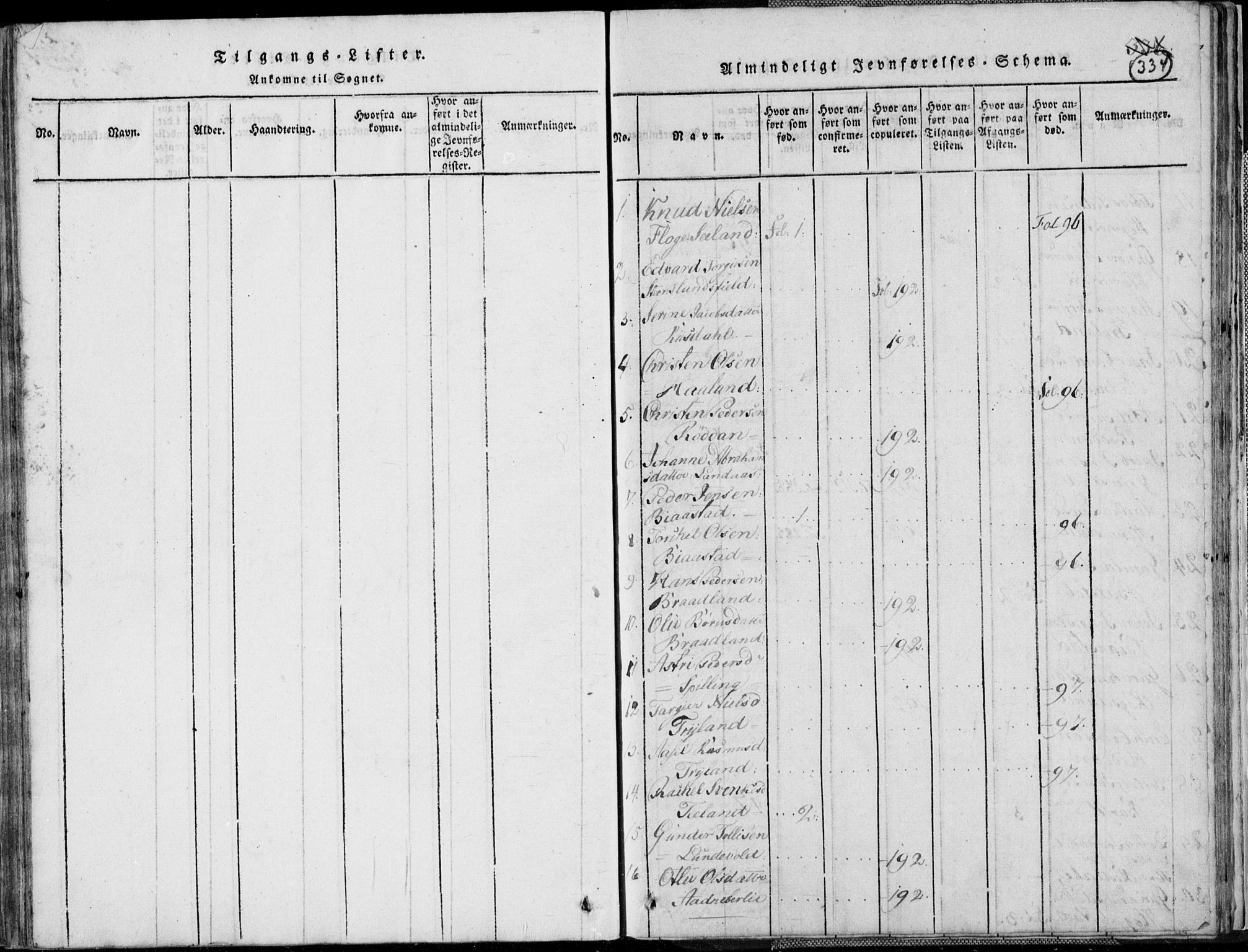 Nord-Audnedal sokneprestkontor, SAK/1111-0032/F/Fb/Fbb/L0001: Klokkerbok nr. B 1, 1816-1858, s. 334