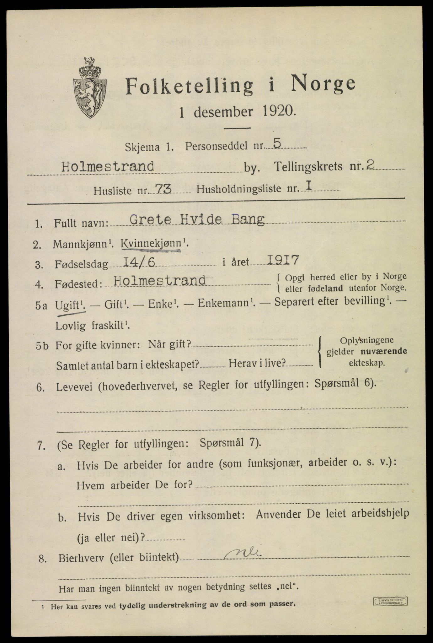 SAKO, Folketelling 1920 for 0702 Holmestrand kjøpstad, 1920, s. 3116