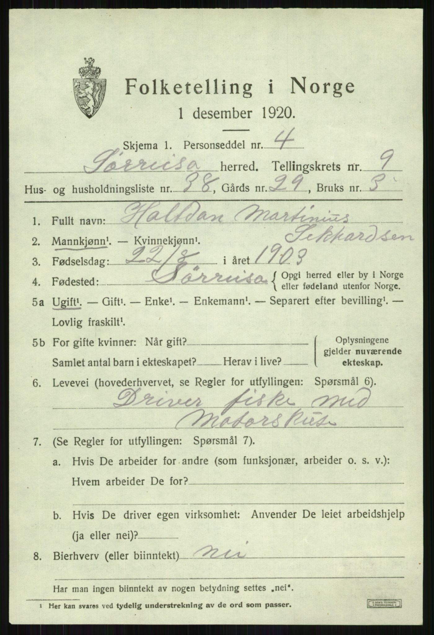 SATØ, Folketelling 1920 for 1925 Sørreisa herred, 1920, s. 4534