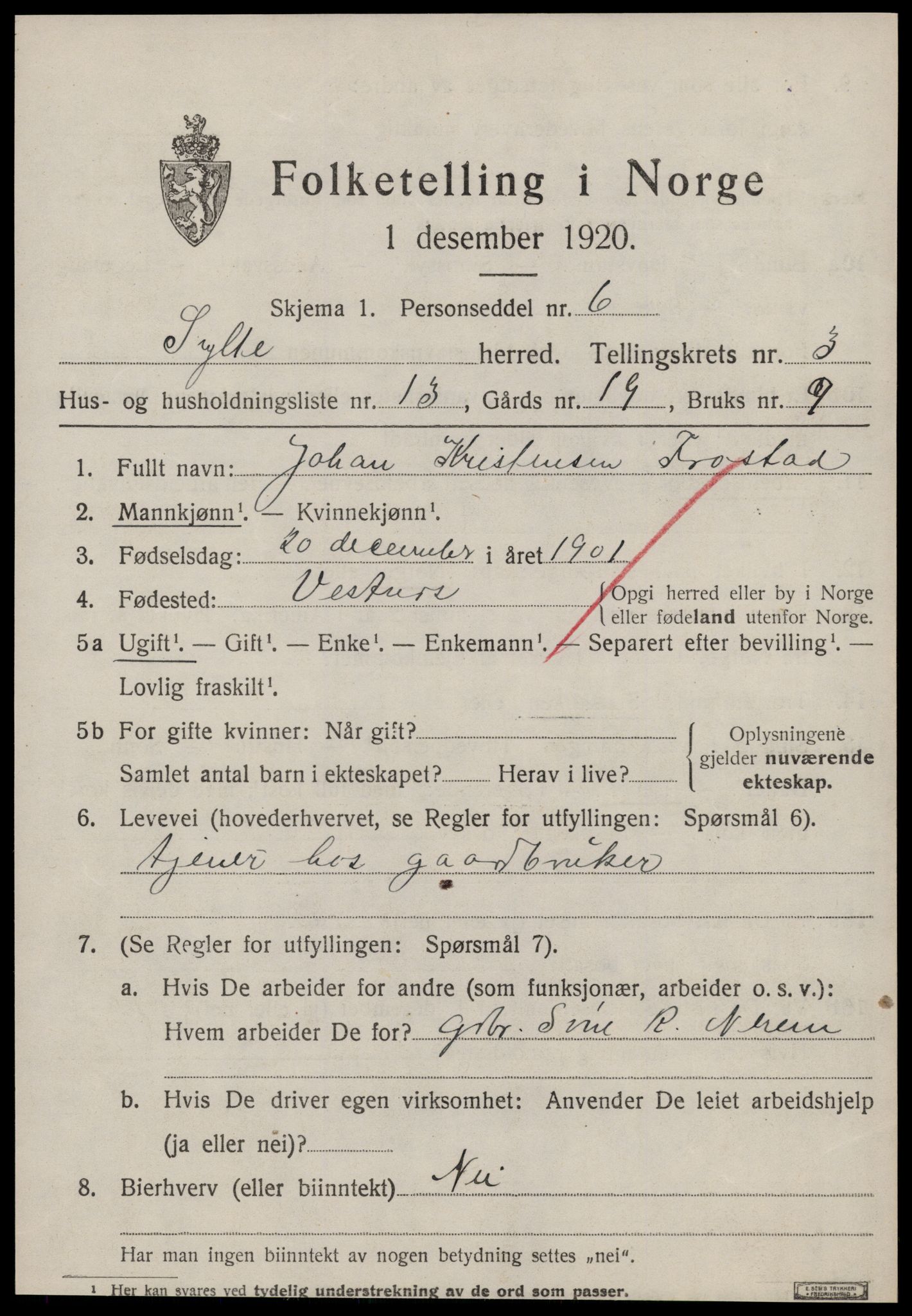 SAT, Folketelling 1920 for 1536 Sylte herred, 1920, s. 1919