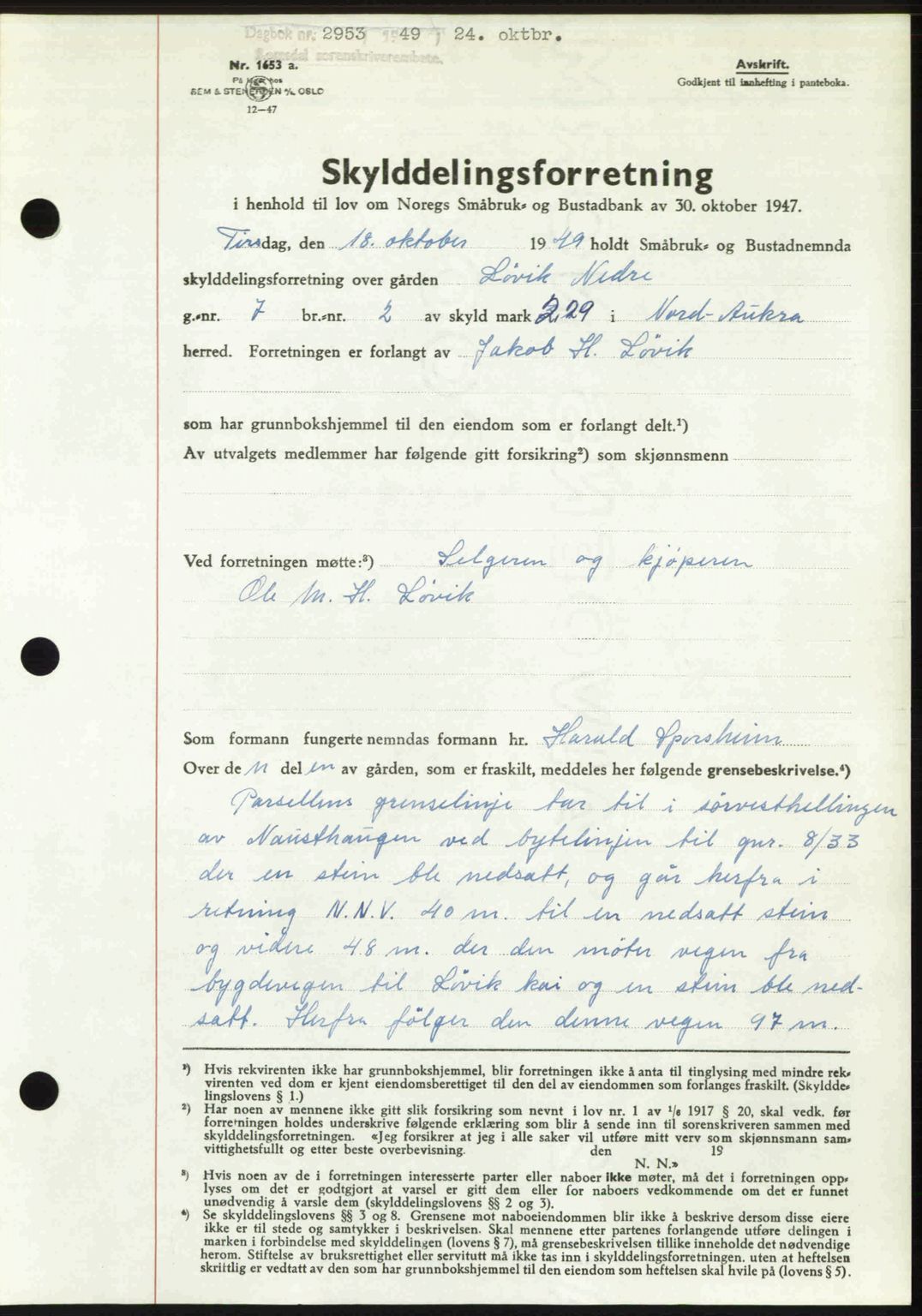 Romsdal sorenskriveri, SAT/A-4149/1/2/2C: Pantebok nr. A31, 1949-1949, Dagboknr: 2953/1949