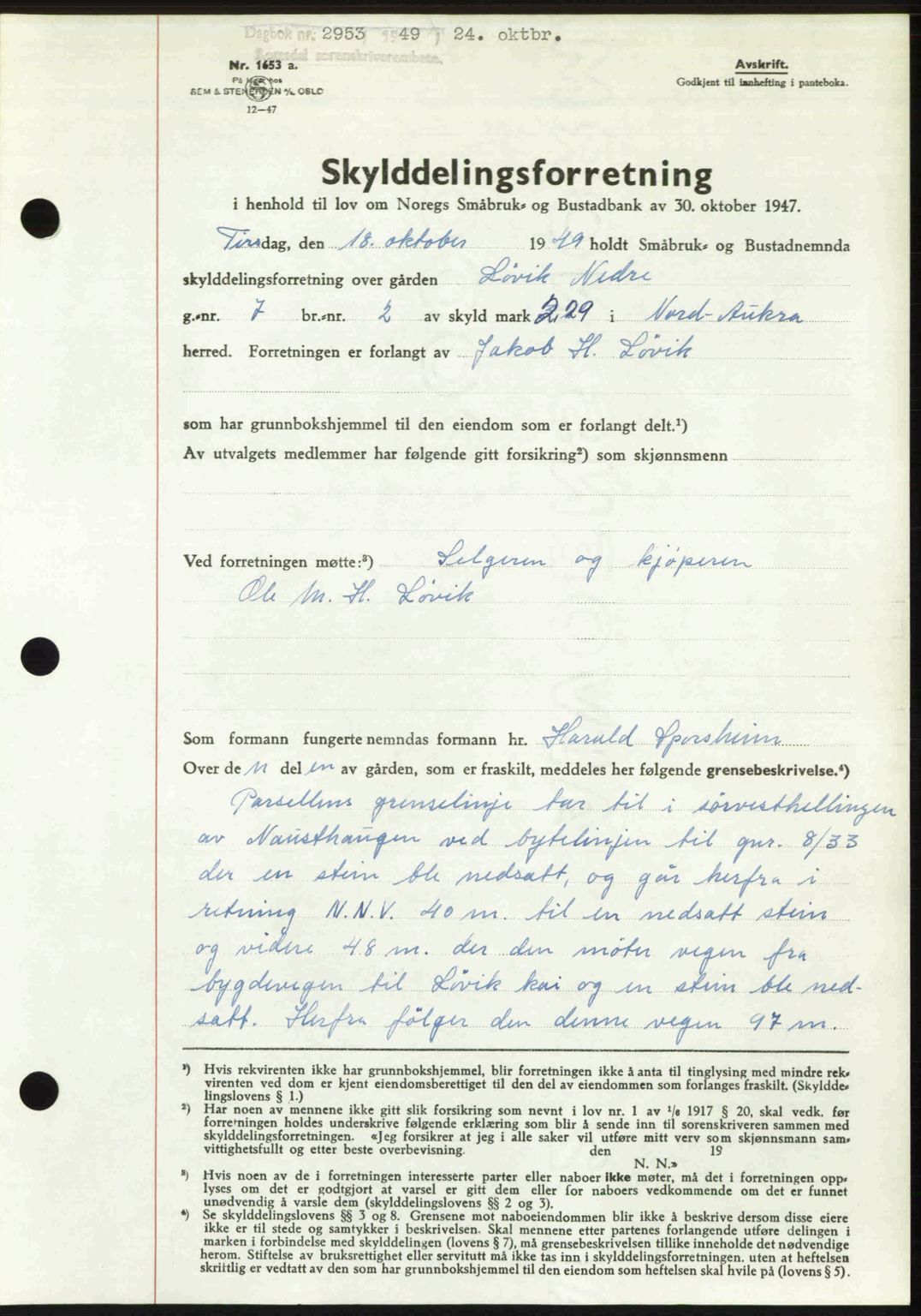 Romsdal sorenskriveri, AV/SAT-A-4149/1/2/2C: Pantebok nr. A31, 1949-1949, Dagboknr: 2953/1949
